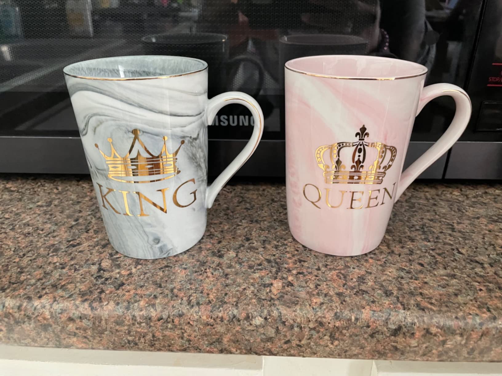 Cabtnca King and Queen Mug Set, Couples His and Hers Gifts for Christmas, Funny Coffee Mug Set for Couples, Wedding Engagement Newlyweds Gifts for Husband and Wife, 14 Oz with Gift Box Customer Review Cabtnca King and Queen Mug Set, Couples His and Hers Gifts for Christmas, Funny Coffee Mug Set for Couples, Wedding Engagement Newlyweds Gifts for Husband and Wife, 14 Oz with Gift Box - Customer Photo 1