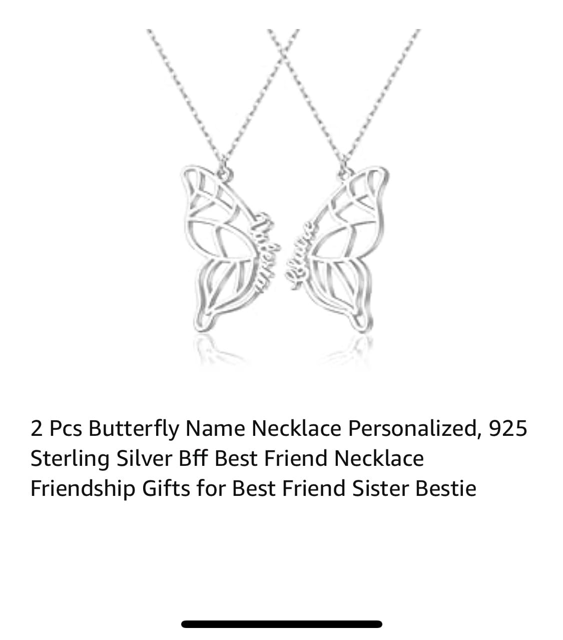 Custom 2Pcs BFF Necklace-Split Butterfly Engraved with Names, Matching Best Friend Necklace for 2, 925 Sterling Silver Friendship Necklace Gifts for Women, Best Friend, Sister - Customer Photo 1