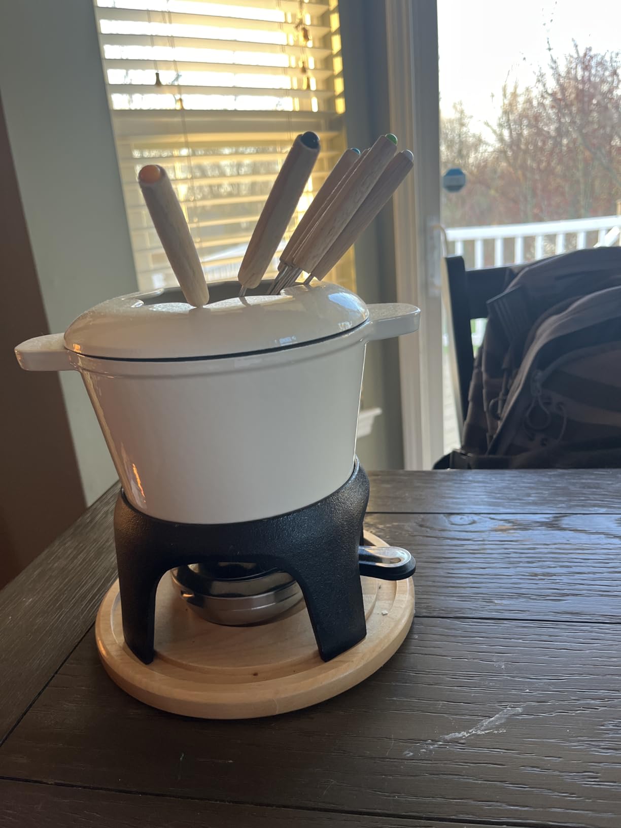 BIRDROCK HOME Cast Iron Fondue Pot Set | 8 Fondue Forks, Chrome Safety Burner | Chocolate, Cheese, Melting, Dip Warmer, Mini Fountain, Covered Strawberries | Wedding Gifts, Hosting Essentials | Cream - Customer Photo 1