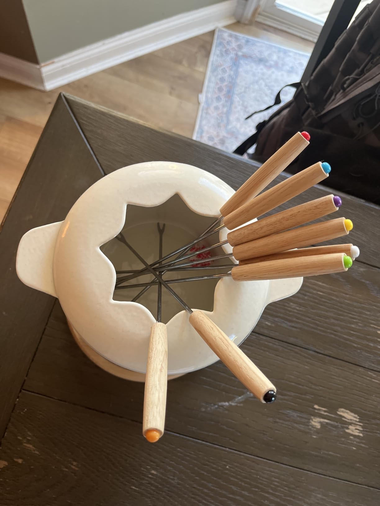 BIRDROCK HOME Cast Iron Fondue Pot Set | 8 Fondue Forks, Chrome Safety Burner | Chocolate, Cheese, Melting, Dip Warmer, Mini Fountain, Covered Strawberries | Wedding Gifts, Hosting Essentials | Cream - Customer Photo 2