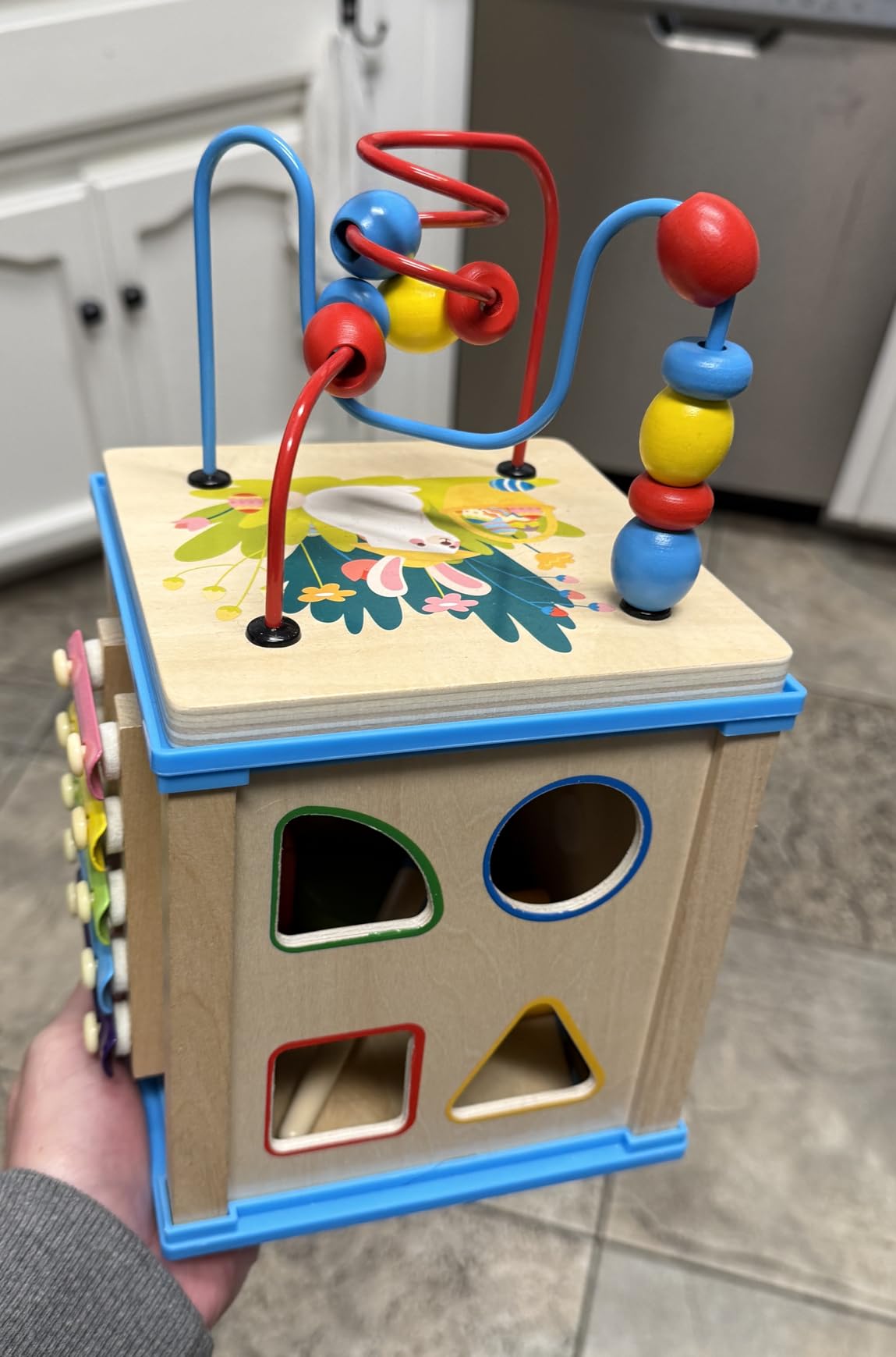 Wooden 7-in-1 Activity Cube| Montessori Toys for 1 2 3 Year Old Toddlers| Baby Educational Developmental Toys |One Year Old Boys Girls First Birthday Gifts |Bonus Sorting & Stacking Board - Customer Photo 4