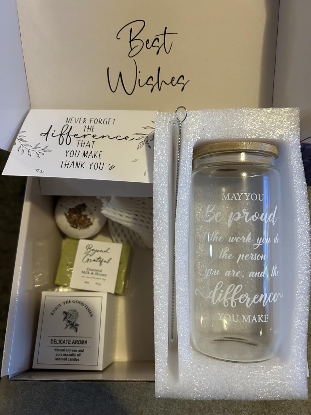 Thank You Gifts for Women, Teacher Appreciation Gifts, Employee Appreciation Gift for Coworkers Employees Teachers Nurse Secretary w Thanks Cards, Awesome Glass Cup - Customer Photo 1