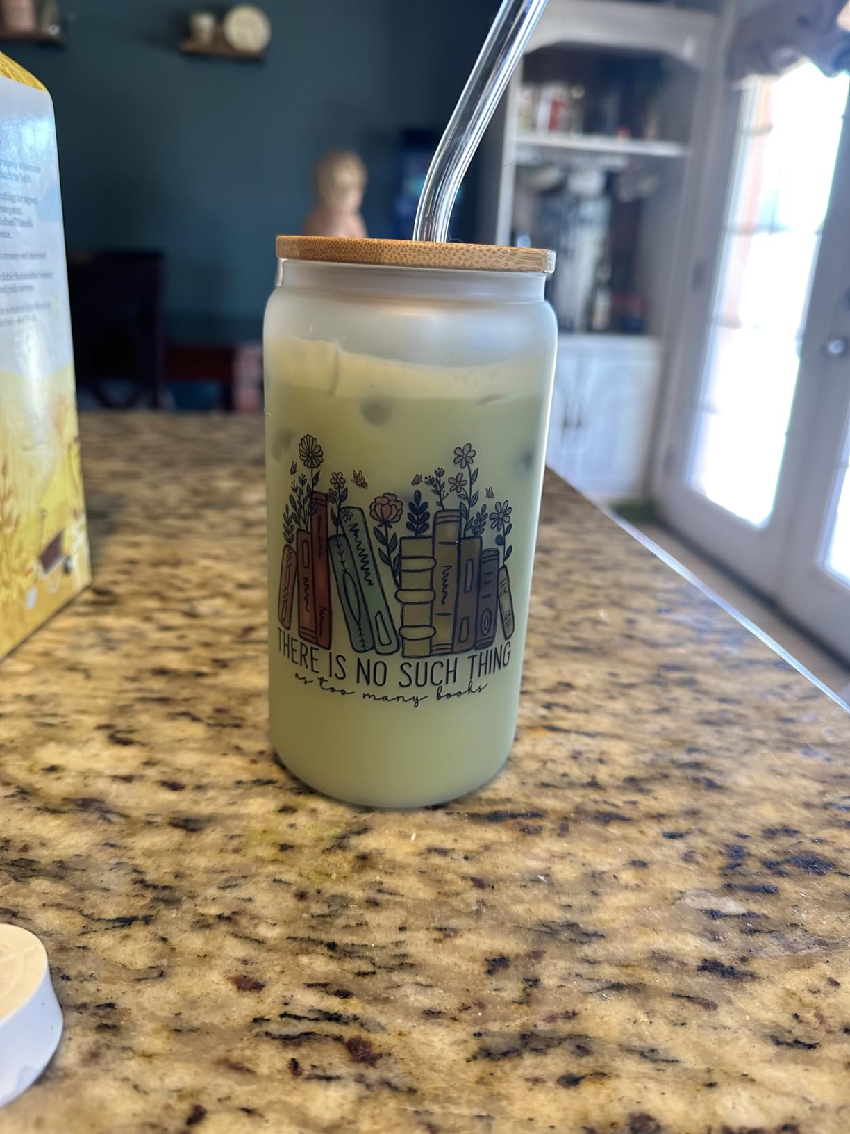 LEADO 16 oz Cute Glass Cups with Lids and Straws - Book Lovers Gifts - Bookish Present, Birthday, Christmas Gifts for Book Lovers Women, Readers, Bookworm, Girls - Coffee Tumbler, Reading Accessories - Customer Photo 2