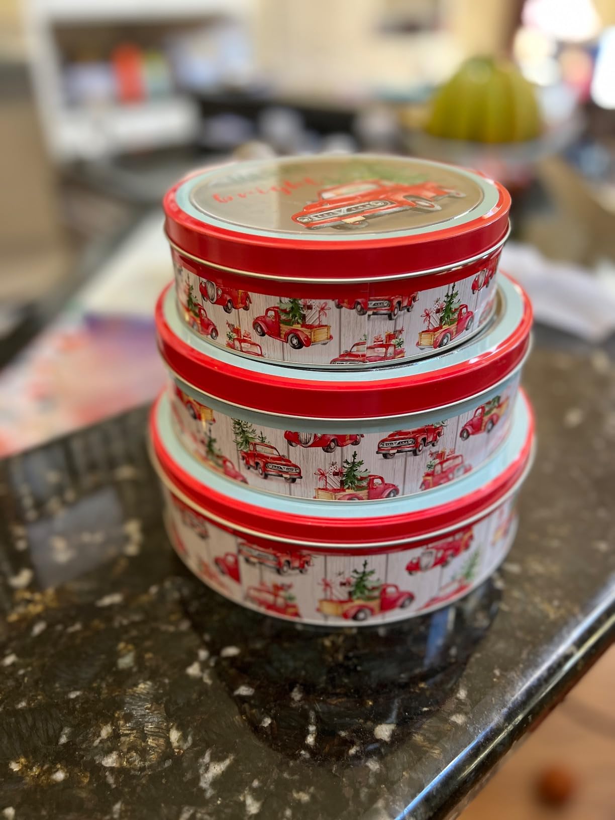 Plum Designs Christmas Cookie Tins – Round Metal Containers with Lids for Gift Giving, Holiday Cookie Boxes for Cookies and Gifts – 3 Nested Set - Customer Photo 2
