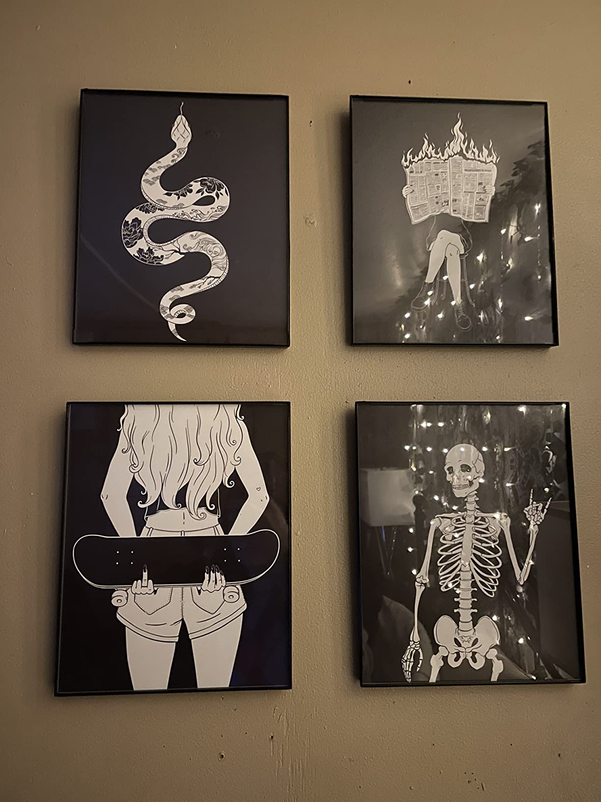 HAUS AND HUES Gothic Wall Art Prints – Set of 4 Dark Academia Halloween Posters, Witchy Skeleton Wall Decor, Gothic Art Prints for Bedroom or Office (8x10, Unframed) - Customer Photo 1