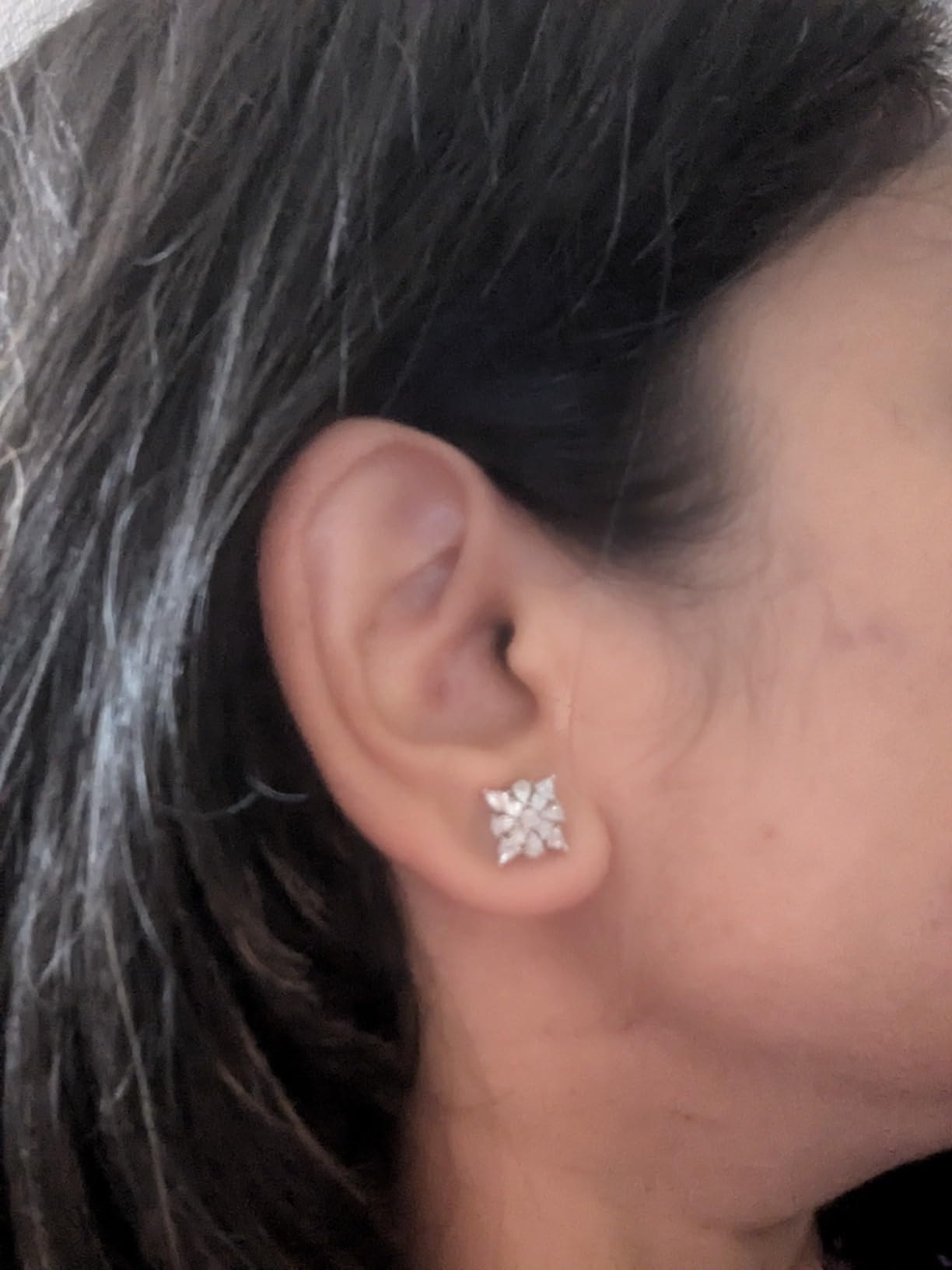 925 Sterling Silver Cluster Diamond Stud Earrings, 1/10 CTW Natural Round Single Cut Diamond, 13 x 12.7 mm, Friction Posts and Backs, Christmas Gift for Women, Mom, Wife - Customer Photo 1