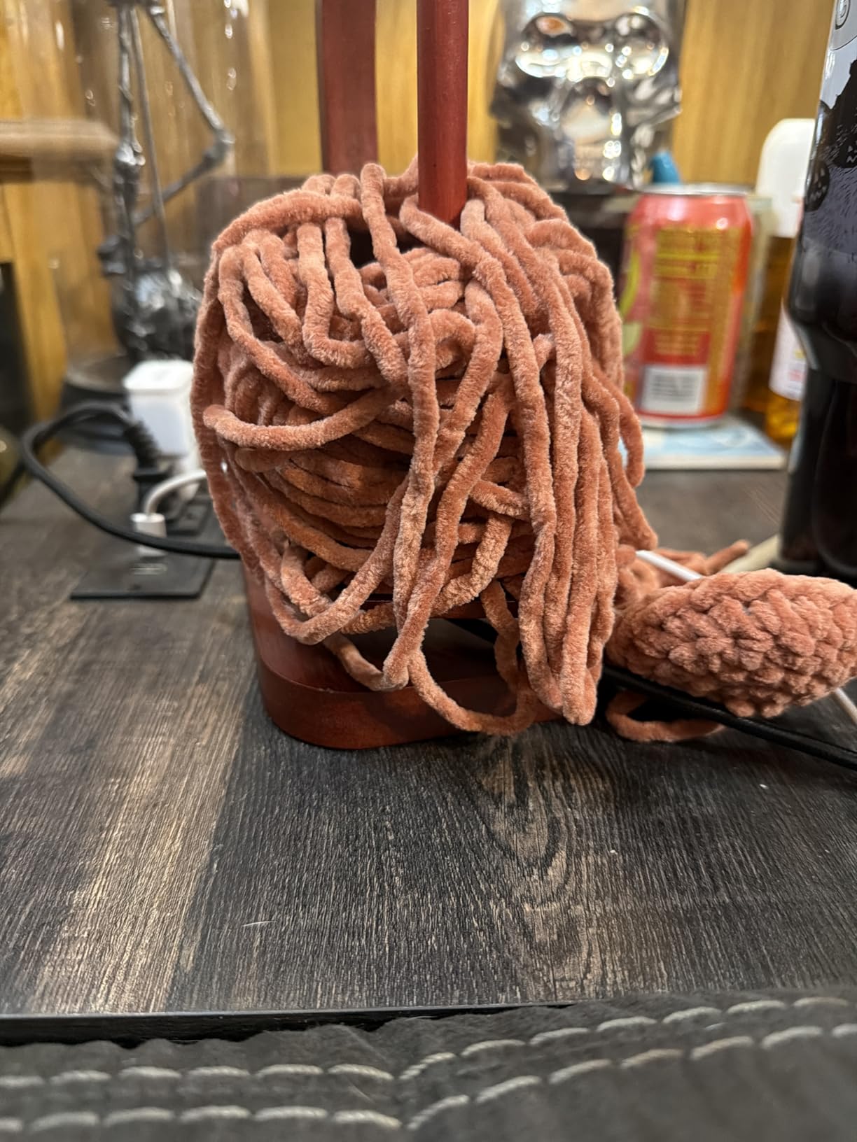 JUCPASH Yarn Holder for Crocheting and Knitting, Wooden Yarn Spinner with Magnetic Rotating Mechanism and Anti-Slip Pads, Crochet Gift for Knitting Lovers - Brown - Customer Photo 2