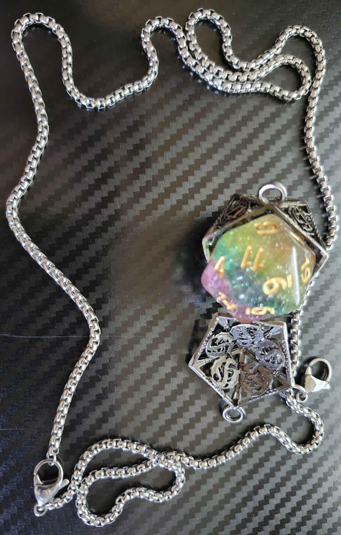 Haxtec Mini Metal DND Dice Set with Hollow Necklace Dice Case Antique Tiny Metal Dice Set D&D Keychain Portable 7PCS Dice Set - Customer Photo 3