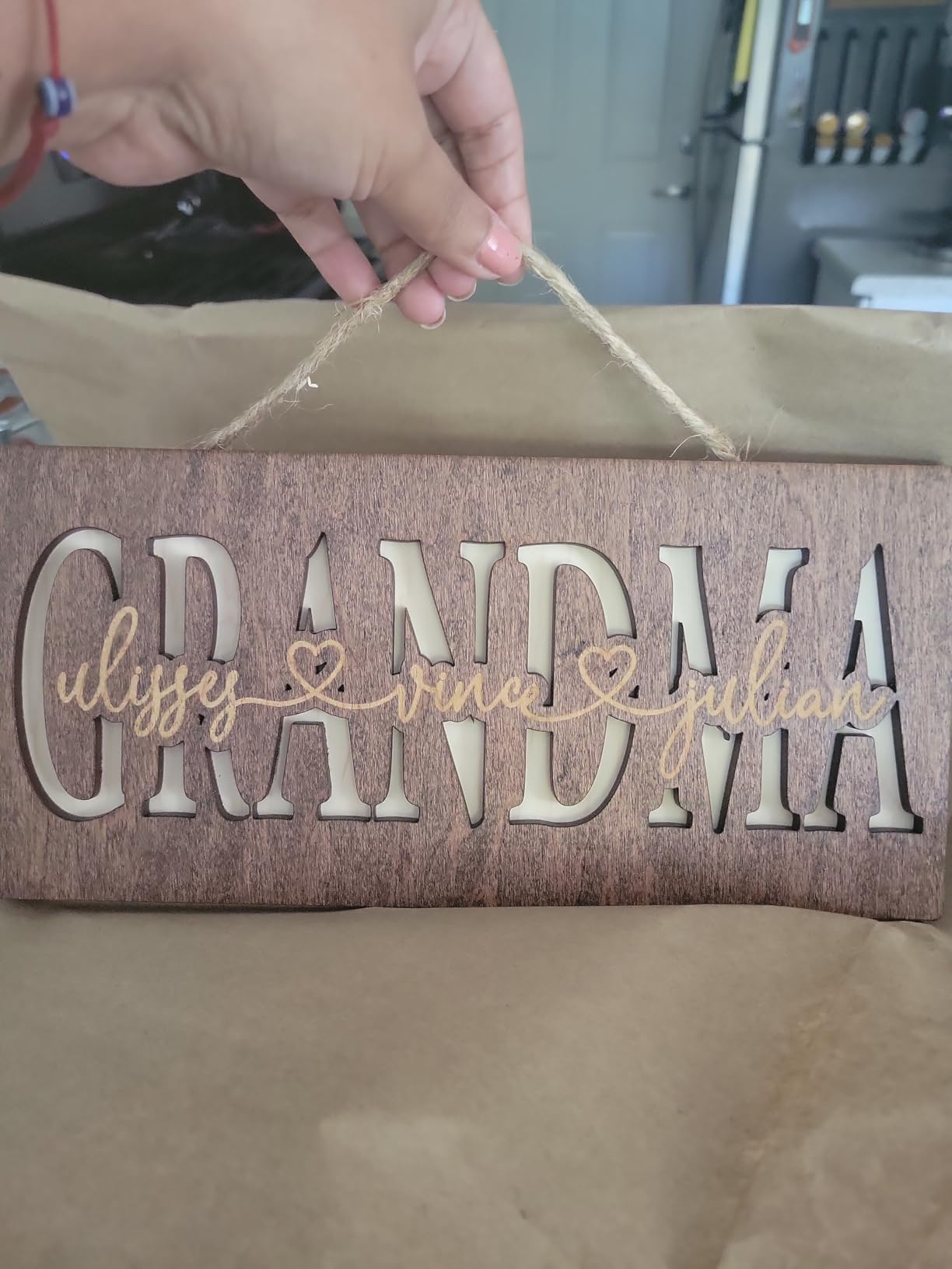 Lara Laser Works Personalized 3D Family Sign w/Names - 4 Wooden Colors, 2 Sizes - Decorative Wall Decor, Custom Wood Sign, Customized Gifts - Customer Photo 2
