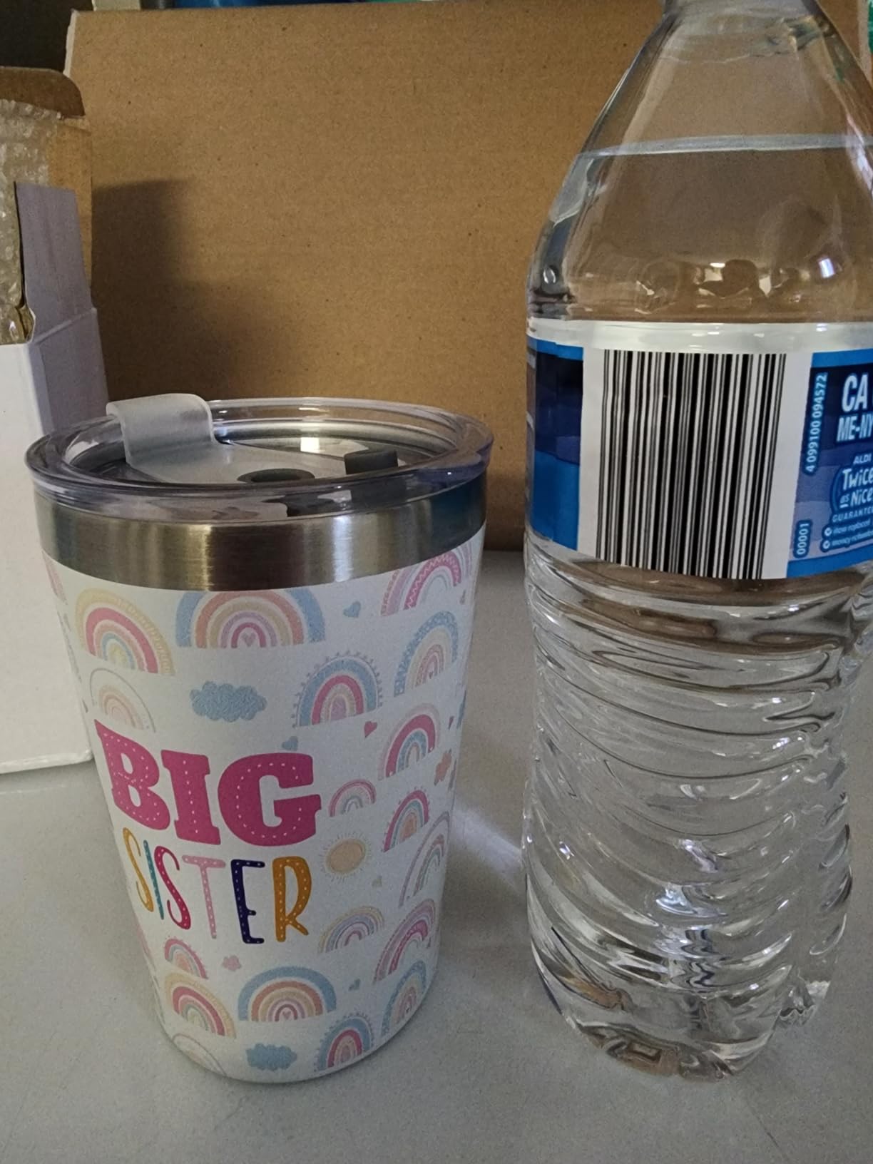 3 Pcs Christmas Big Sister Gift for Girls Gift 12 oz Pink Big Sister Cup Stainless Steel Mug Vacuum Insulated Tumbler with Leakproof Lid and Straw Canvas Tote Bag and Bracelet for Girls Age 2-8 - Customer Photo 4