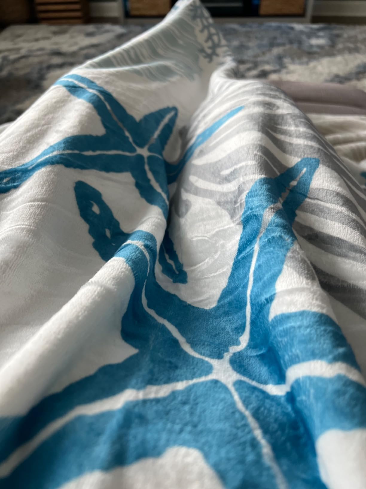 Nautical Coastal Blanket Starfish Seashell Coral Beach Themed Throw Blankets Gifts for Adults Sea Ocean Theme Lightweight Soft Fleece Cozy for Sofa Couch Bed Room Birthday Decor 50x60in - Customer Photo 1