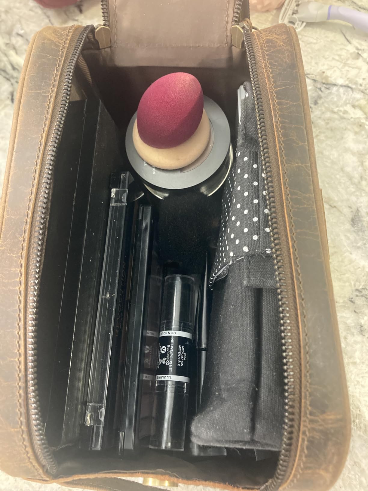 LEATHER VILLAGE Premium Leather Toiletry Travel Pouch With Waterproof Lining - Brown | King-Size Handcrafted Vintage Dopp Kit Bag, Shaving & Bathroom Organizer, Gift for Men & Women - Customer Photo 1