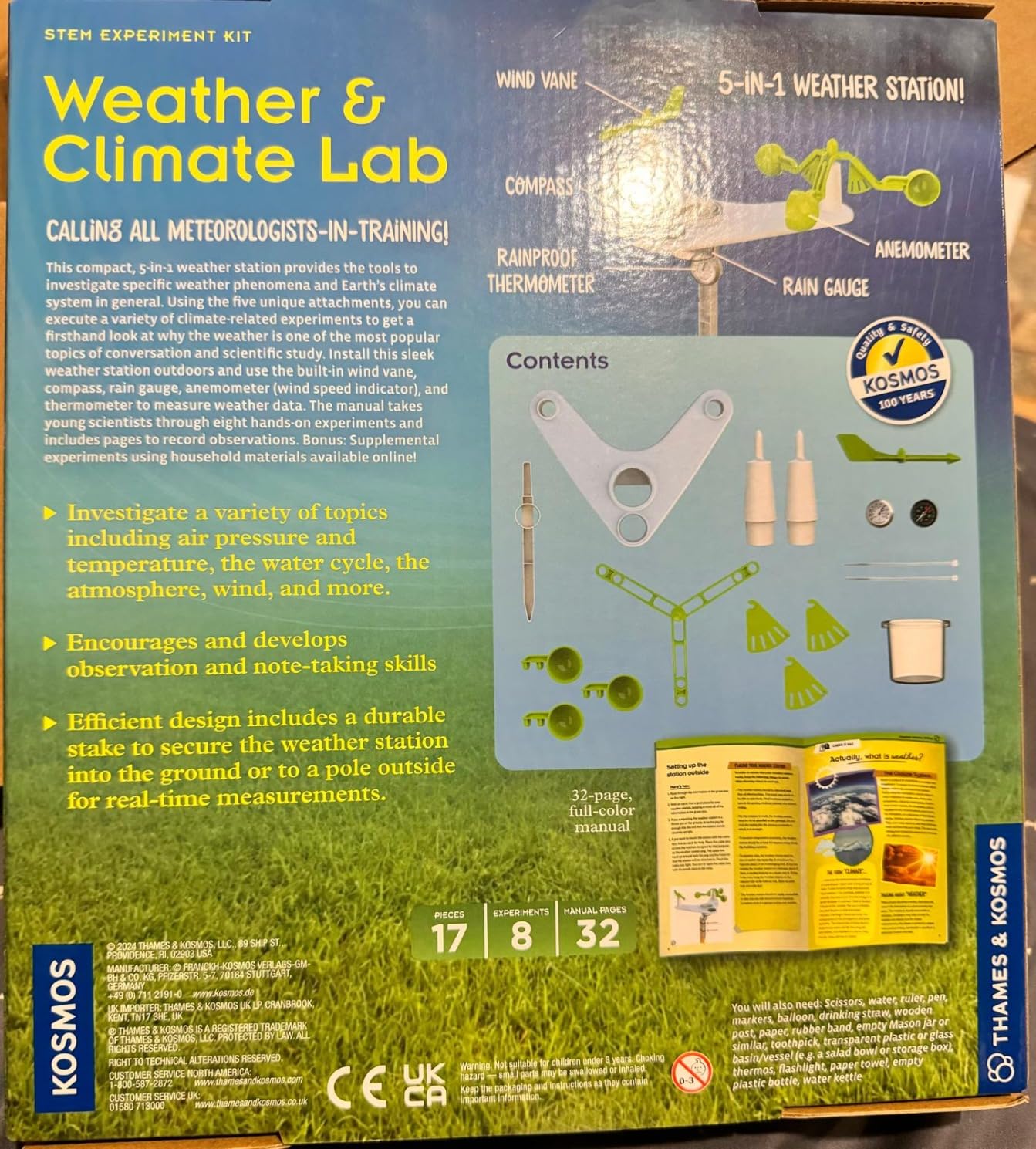 Thames & Kosmos Weather & Climate Lab STEM Experiment Kit, 5-in-1 Weather & Meteorology Station w/Wind Vane, Compass, Rain Gauge, Anemometer & Thermometer for Ages 6+, Includes Stake for Outdoor Use - Customer Photo 1