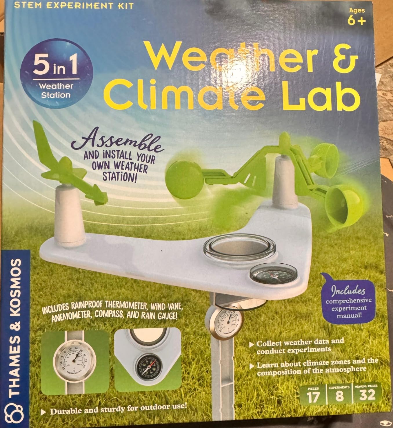 Thames & Kosmos Weather & Climate Lab STEM Experiment Kit, 5-in-1 Weather & Meteorology Station w/Wind Vane, Compass, Rain Gauge, Anemometer & Thermometer for Ages 6+, Includes Stake for Outdoor Use - Customer Photo 2