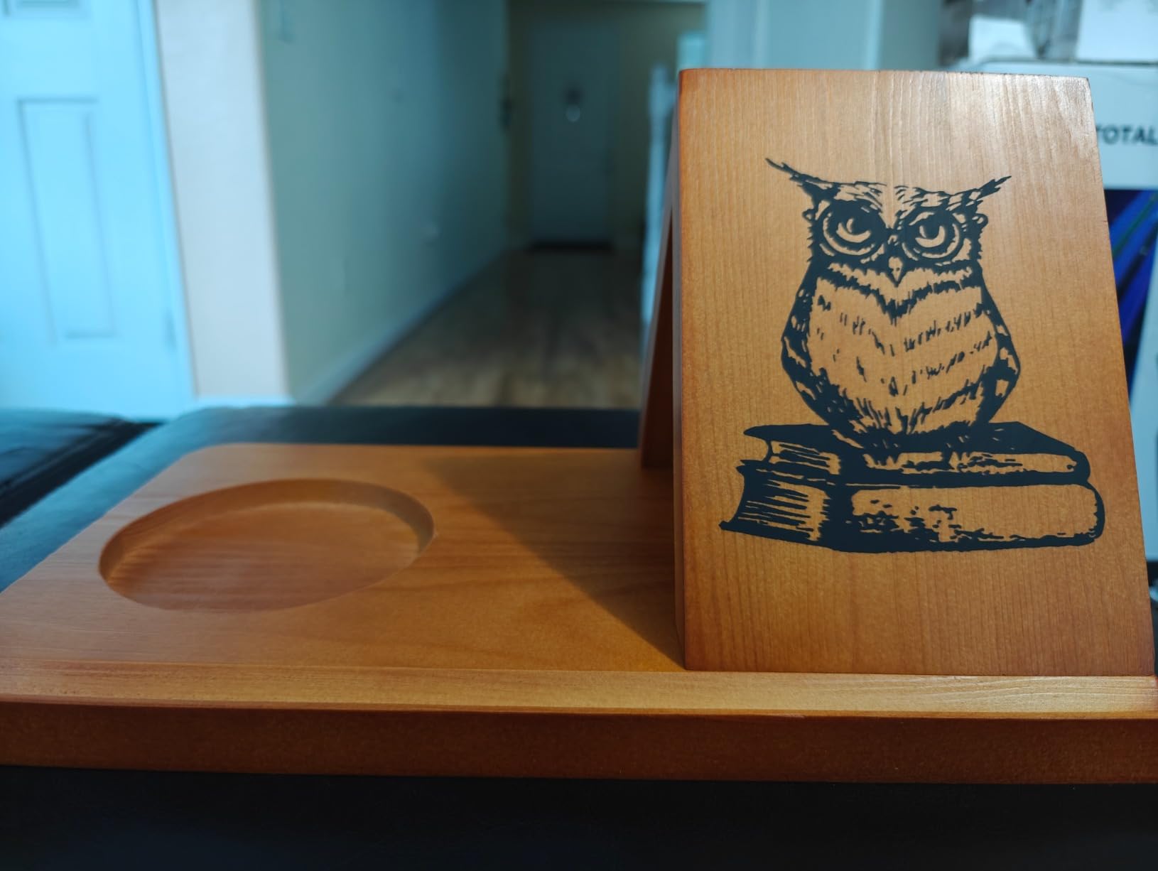 Book Stand, Wooden Triangle Book Holder, Book Rest with Cup Holder, Small Bookshelf Suitable for Reading or Desktop Decoration, Coffee and Book Lovers Gifts - Customer Photo 1