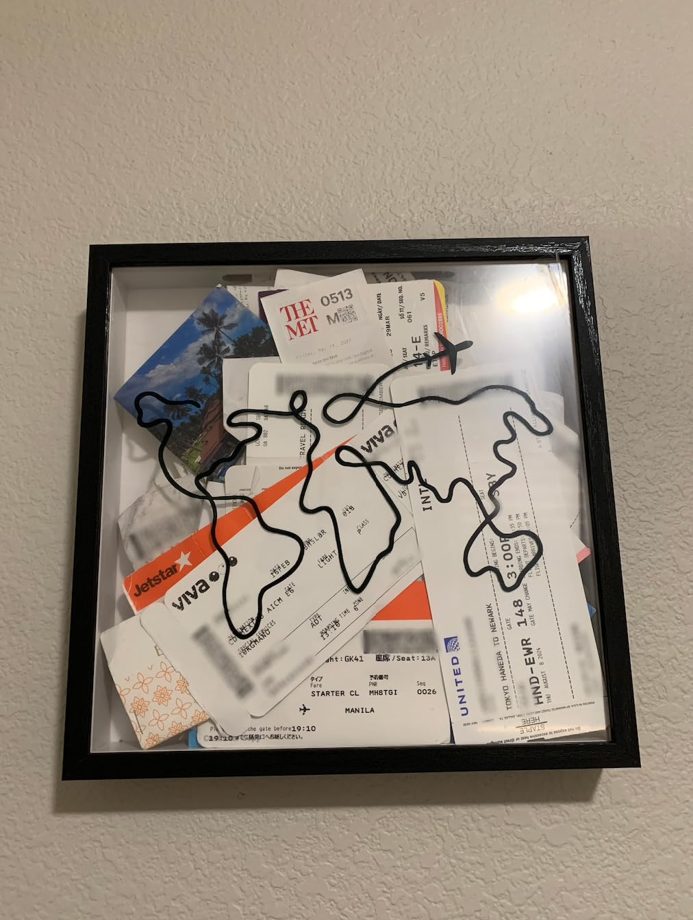 Travel Adventure Archive Shadow Box For Memories,8&12Inch Concert Travel Ticket Stub Memory Top Loading Shadow Keepsake Box With Slot On Top,life In a Shadow Box Travel Frame (White, 8x8) - Customer Photo 2