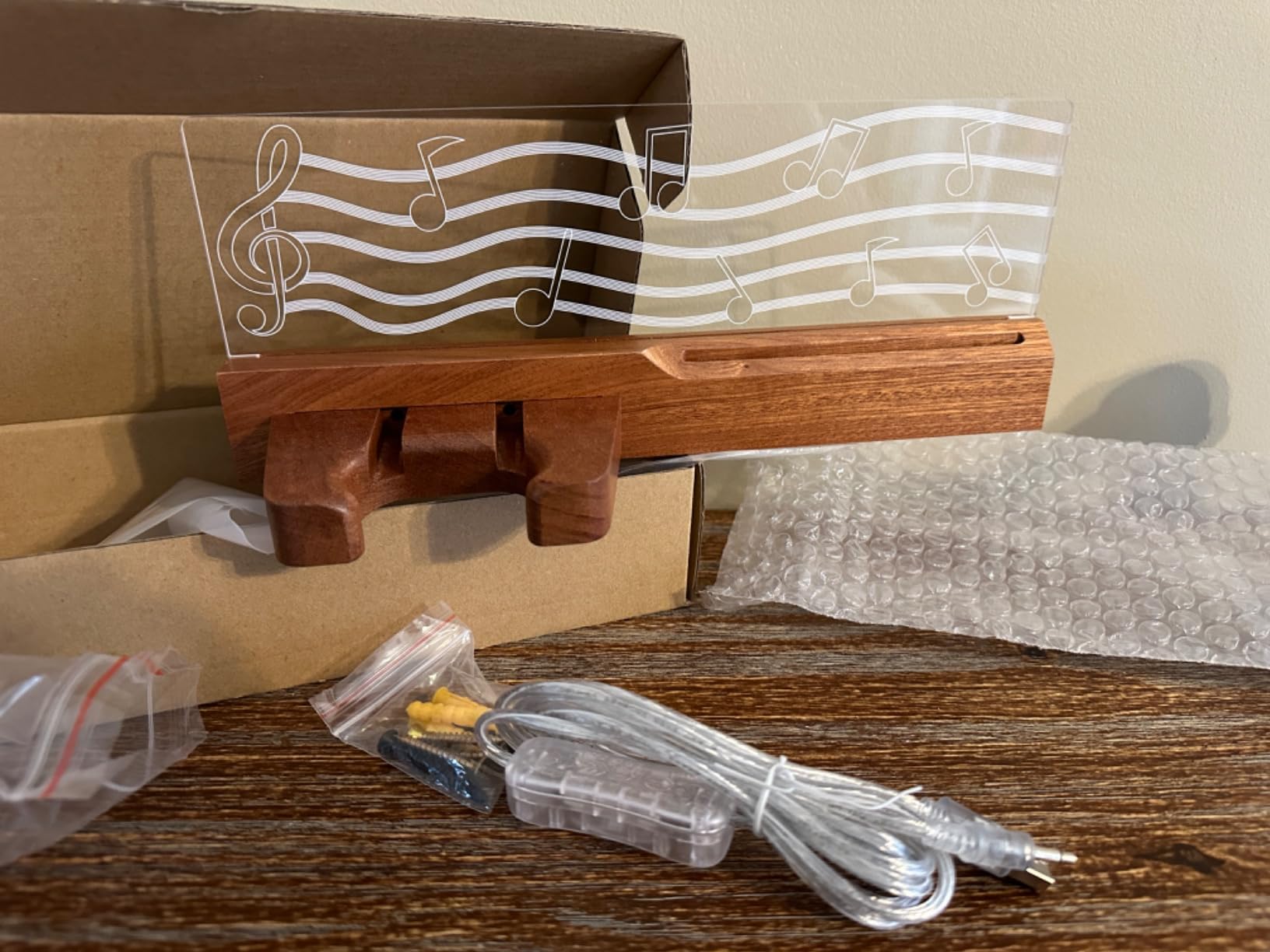 Guitar Wall Mount Stand with LED Lights - Solid Wood & Acrylic USB-Powered Guitar Accessories - Gift for Men, Guitar Players, Music Lovers (for Acoustic, Electric Bass, Ukulele) - Customer Photo 1