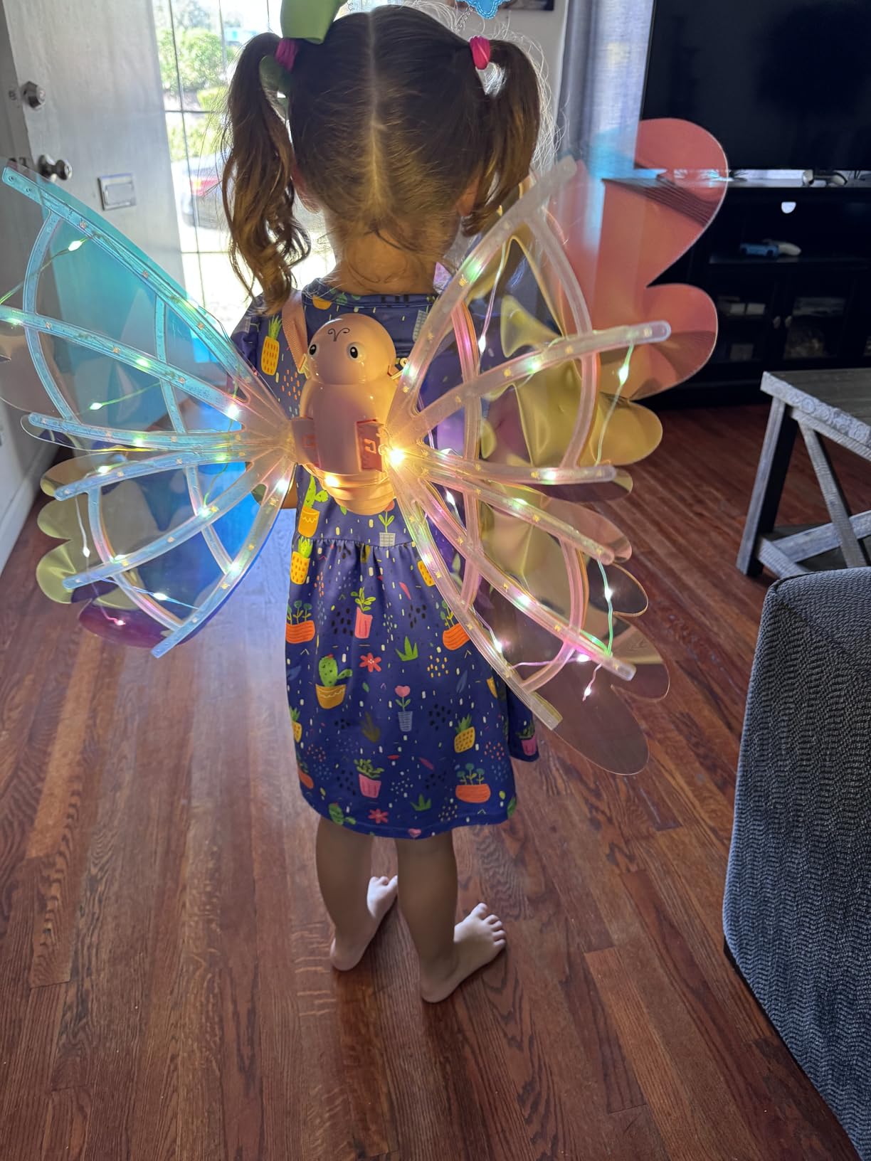 Electric Fairy Butterfly Wings with LED Lights and Music, Light up Moving Wings Fairy Costume Dress up Halloween Christmas Birthday Party Gift for Girls 3 4 5 6 7 8 Year Old - Customer Photo 1