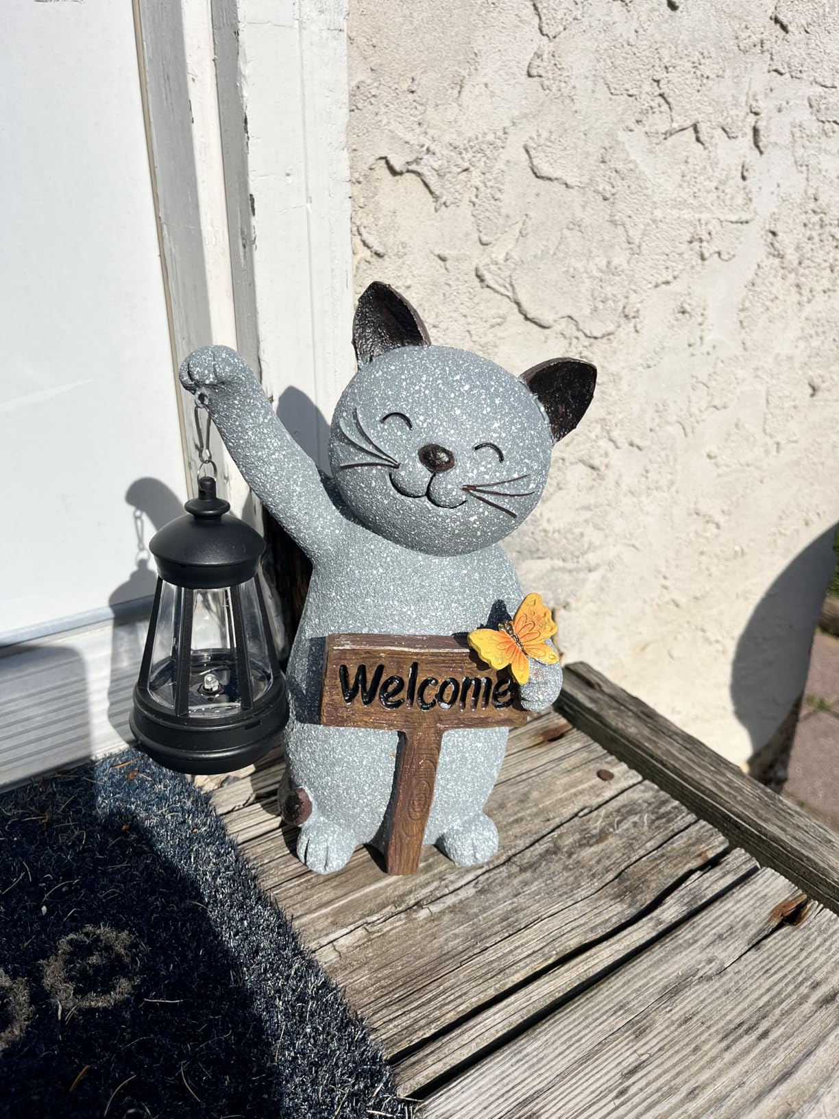 Juegoal Garden Statue Solar Cat Figurine with Lantern, 10