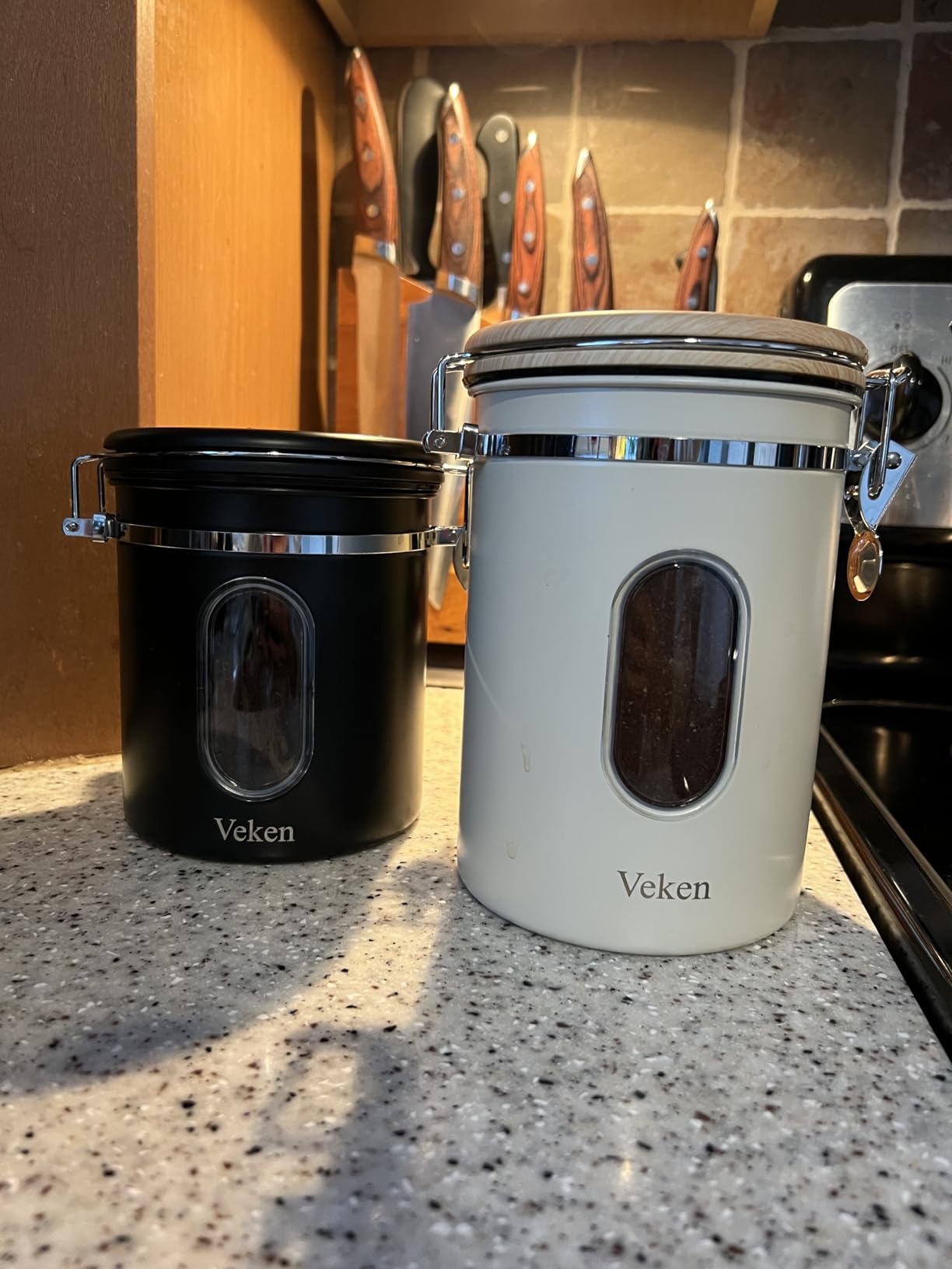 Veken Coffee Canister with Window,Airtight Stainless Steel Pantry Container,Home Kitchen Food Storage Organizers for Ground,Beans,Espresso,Rice,Tea,Sugar,Cereal, Flour,Bar Accessories,Gifts,22OZ,Black - Customer Photo 1