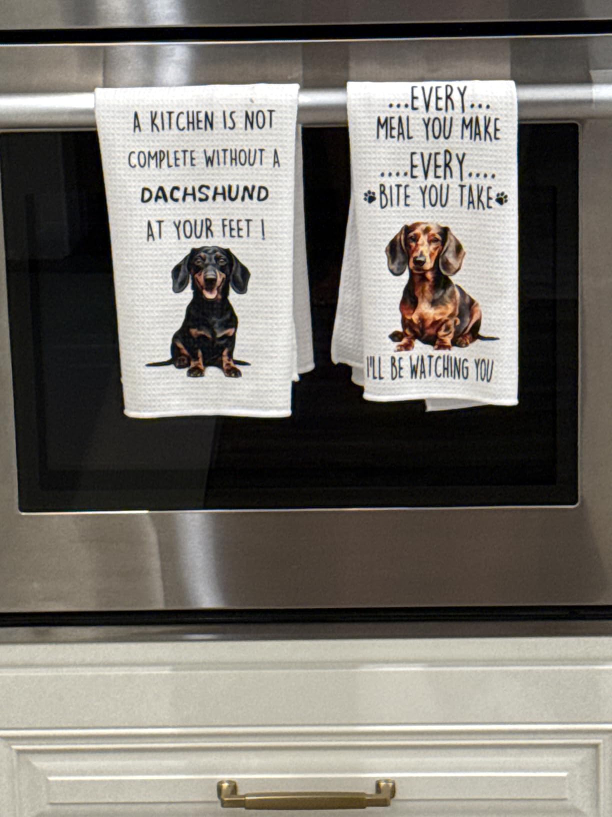 Funny Dachshund Dish Towels Set - Dachshund Gifts Waffle Weave Kitchen Towels, Wiener Dog Decorative Hand Tea Towels for Bathroom Kitchen, Wiener Dog Gifts for Women (16×24 Inches Set of 2) - Customer Photo 1