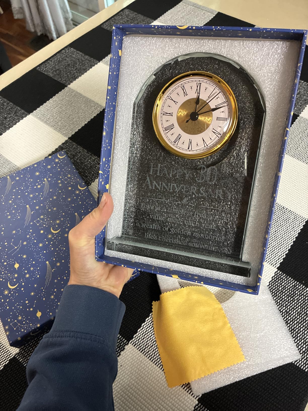 YWHL 45th Wedding Anniversary Quartz Clock Gift for Parents, 45 Year Anniversary Romantic Gifts for Couples, Happy 45th Anniversary Glass Keepsakes Decorations (Battery not Included) - Customer Photo 1