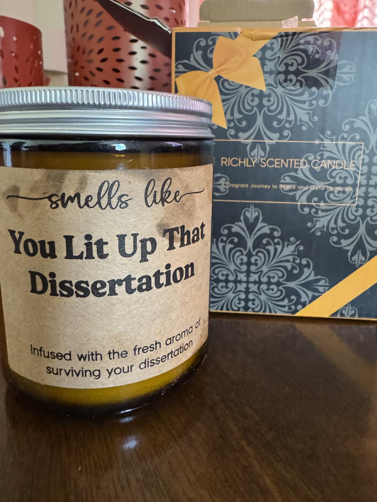 GSPY Graduate Candle - PhD Graduation Gifts, Doctorate Degree Gifts for Women, Men - Funny Dissertation, Congratulations Grad, 2025 Graduation Present for Him, Her, Doctoral Graduates, PhD Student - Customer Photo 3