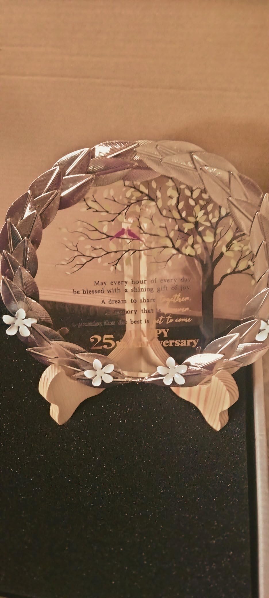 10th Anniversary Wedding Gifts Crystal Plate with Tin Leaf Wreath - 10 Years Anniversary Wedding Unique Gifts Ideas for Parents Couple - Cardinal Style - Customer Photo 1