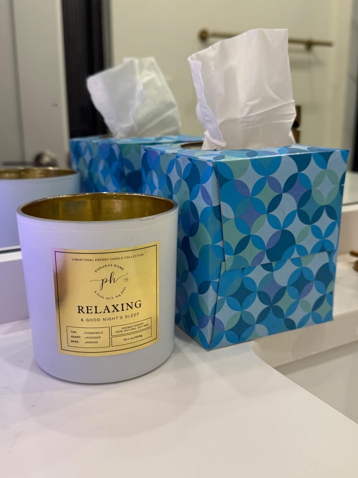 Extra Large Candle – Relaxing & A Good Night's Sleep | Hand Poured Soy Candle with Chamomile, Lavender & Jasmine | 14.1 0z (400 g) 60 Hours Vegan, Clean Burn | Gift for Sleep & Calm - Customer Photo 0