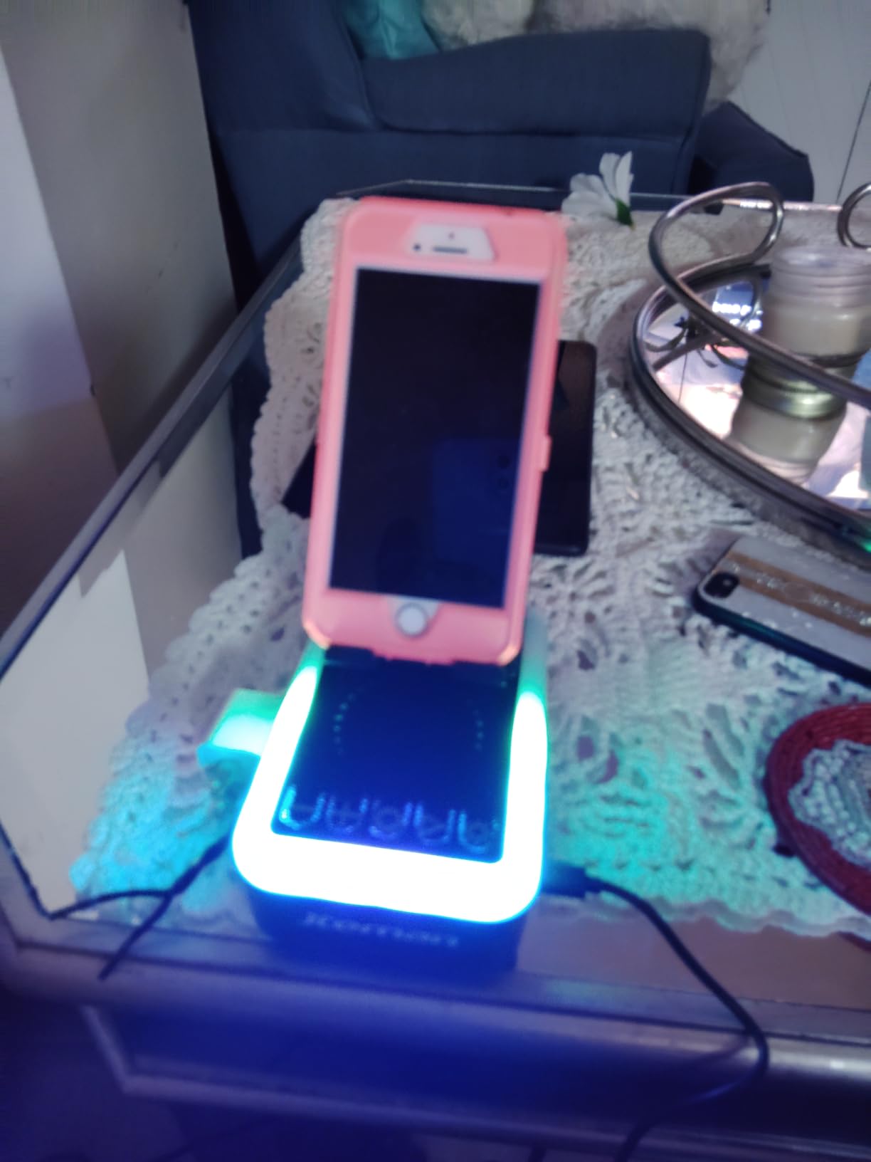 JTEMAN Gifts for Men Women, Cell Phone Stand with Bluetooth Speaker and Light, Portable Lanyard, Cool Tech Gifts for Dad Mom Husband, Unique Birthday Gift Ideas Black - Customer Photo 1