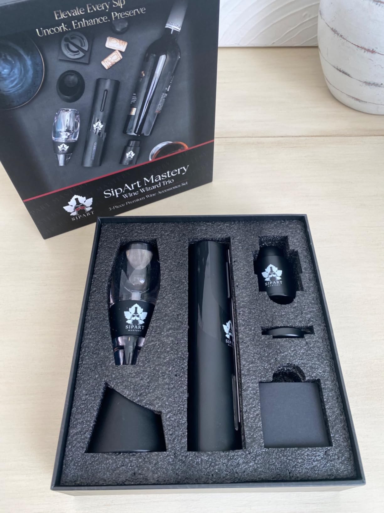 Electric Wine Gift Set with Gift Box - Wine Opener Set Electric - 5-in-1 Premium Wine Accessories Set with Automatic Opener, Aerator, Stopper - Gift Set for Wine Lovers Customer Review Electric Wine Gift Set with Gift Box - Wine Opener Set Electric - 5-in-1 Premium Wine Accessories Set with Automatic Opener, Aerator, Stopper - Gift Set for Wine Lovers - Customer Photo 1