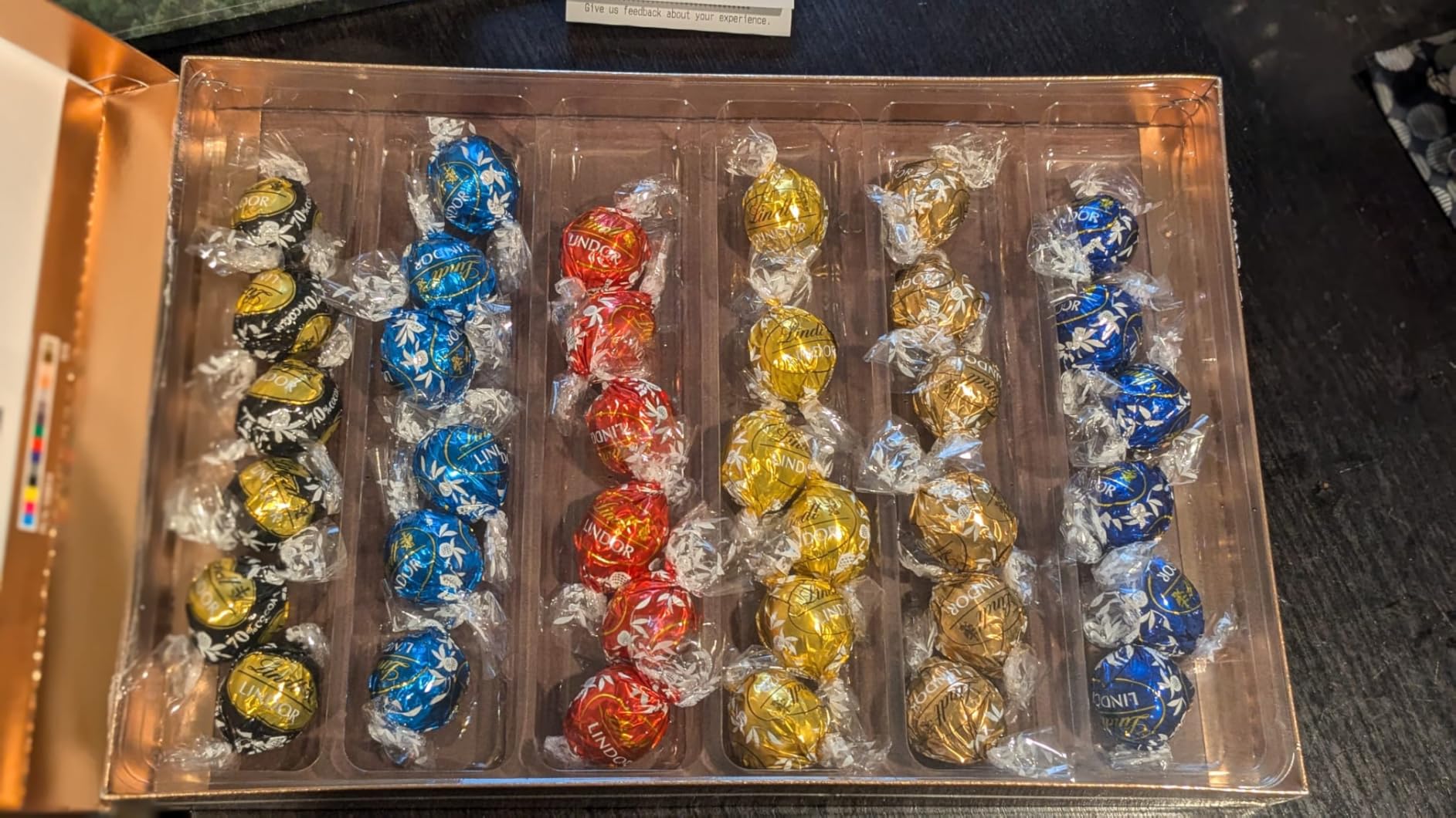 Lindt LINDOR Deluxe Assorted Chocolate Candy Truffles Gift Box, 15.2 oz., Full Size Customer Review Lindt LINDOR Deluxe Assorted Chocolate Candy Truffles Gift Box, 15.2 oz., Full Size - Customer Photo 1