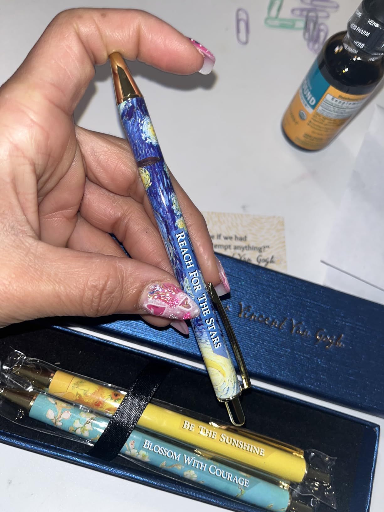 MESMOS Van Gogh Fancy Pen Set for Women, Thank You Gifts for Women, Nice Cute Boss Lady Gifts for Coworkers, Teacher and Employee Appreciation, Nice Cute Office Pens for Coworkers - Customer Photo 3