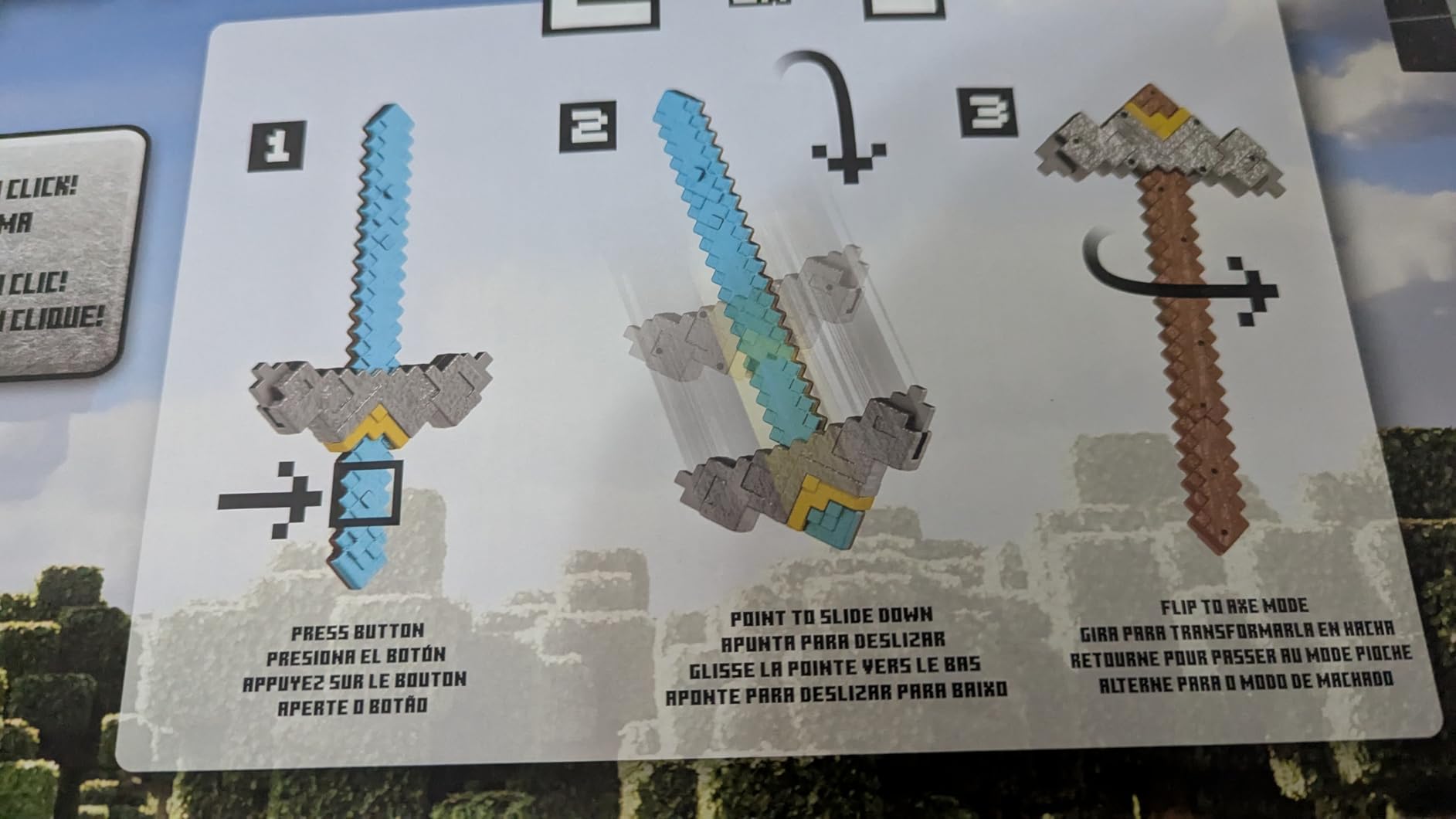 Mattel Minecraft Sword and Pickaxe 2-in-1 Toy, Button-Activated Click and Switch Role-Play Accessory Inspired by A Minecraft Movie - Customer Photo 1