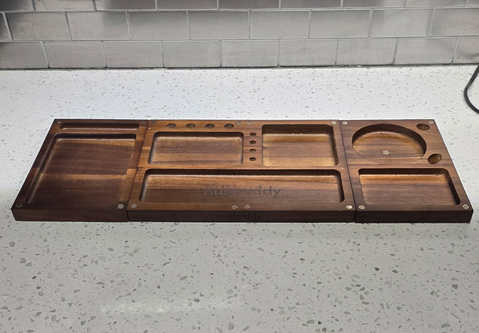 Wooden Rolling Tray | 3 in 1 Folding Design Set w Magnetic Lid | Big & Small Trays + Removable Metal Tray | Portable Accessory Kit for Car Travel & Home | Premium Acacia Wood - Customer Photo 4