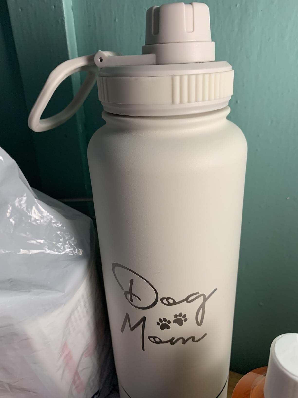 Dog Mom Water Bottle - 32 oz Stainless Steel Double Wall Insulated with 8 oz Detachable Bowl on Bottom - Cool Dog Mom Gifts for Women for Christmas, Birthdays or Gift from The Doggy - DM Cream - Customer Photo 1