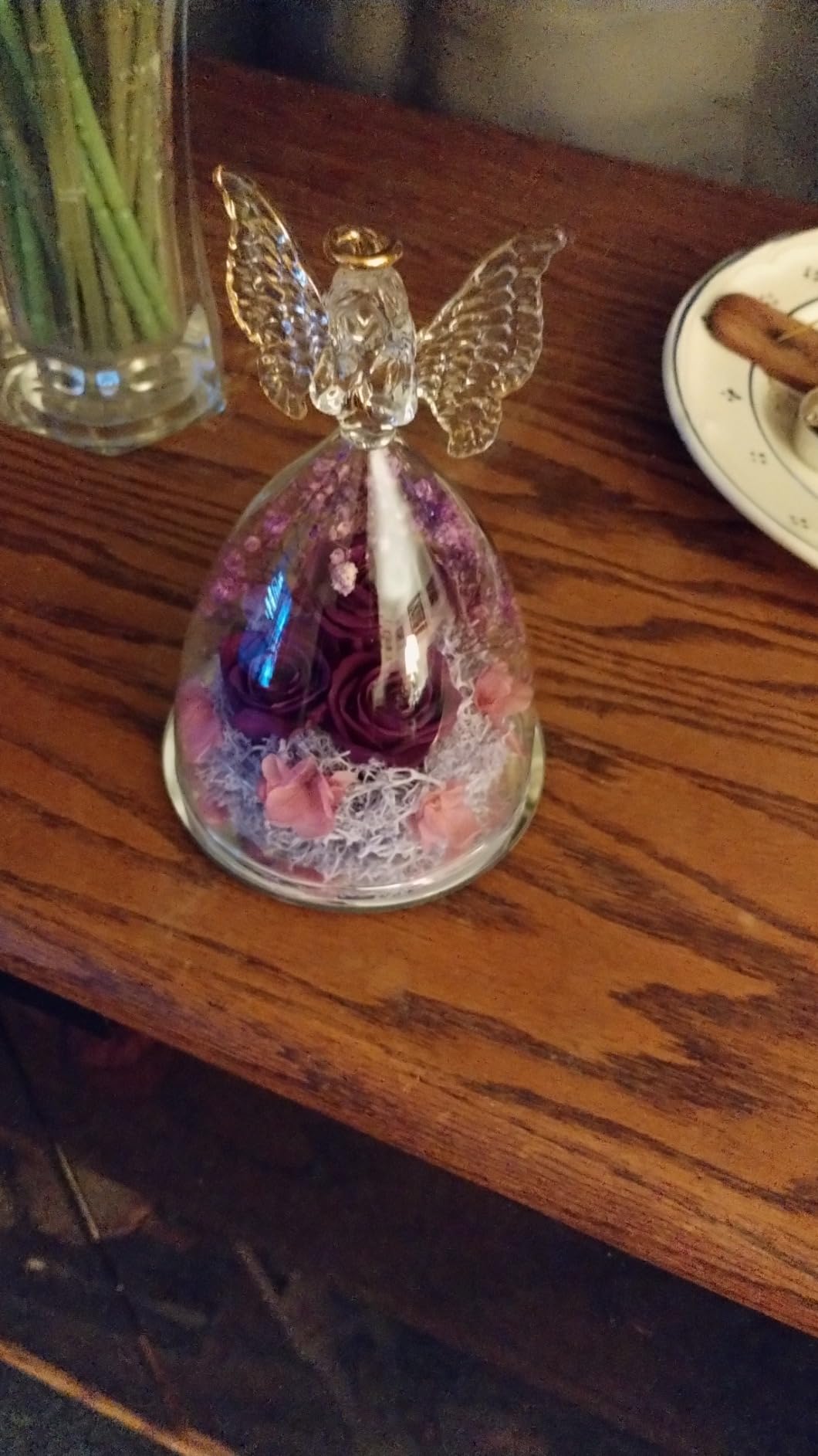 Tiaronics Christmas Rose Gifts for Women Preserved Real Flower in Glass Angel Figurines Roses for Delivery Prime Birthday Gifts for Mom Grandma Girlfriend Wife Her, Pink White - Customer Photo 1