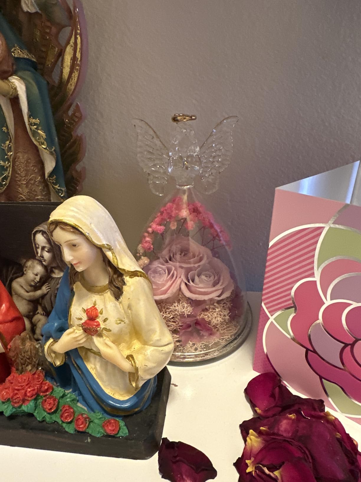 Tiaronics Christmas Rose Gifts for Women Preserved Real Flower in Glass Angel Figurines Roses for Delivery Prime Birthday Gifts for Mom Grandma Girlfriend Wife Her, Pink White - Customer Photo 2