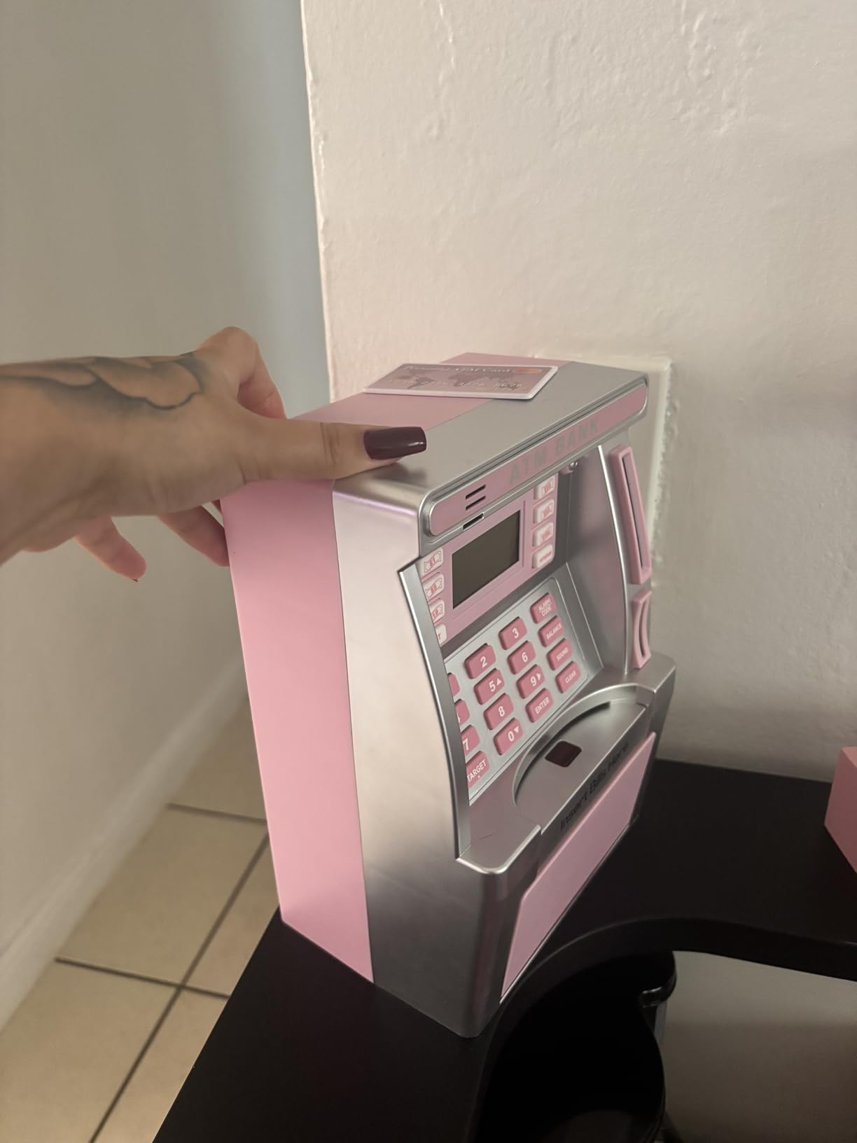 BAODLON Pink Piggy Bank for Kids, ATM Machine Bank for Real Money with Debit Card, Bill Feeder, Coin Recognition, Balance Calculator, Electronic Savings Safe Box, Cool Stuff Toys Gifts for Teen Girl Customer Review BAODLON Pink Piggy Bank for Kids, ATM Machine Bank for Real Money with Debit Card, Bill Feeder, Coin Recognition, Balance Calculator, Electronic Savings Safe Box, Cool Stuff Toys Gifts for Teen Girl - Customer Photo 1