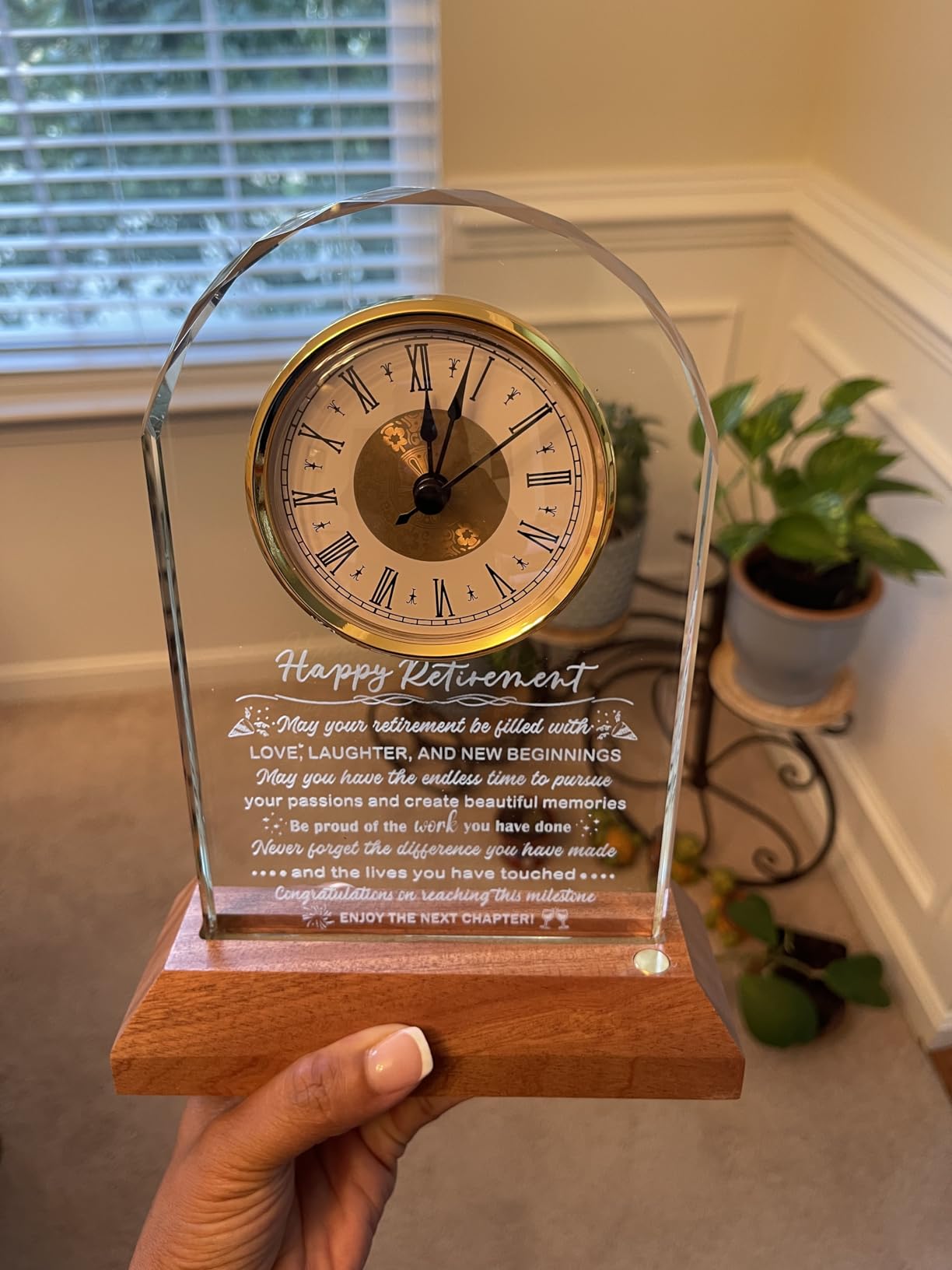 Glass Clock Wedding Gifts for Couples 2025 with Wooden Light Base, Happy Anniversary Marriage Prayer Gift with Inspiring Quotes, Unique Newlywed Mr and Mrs Gifts, Engagement Presents for Home - Customer Photo 1