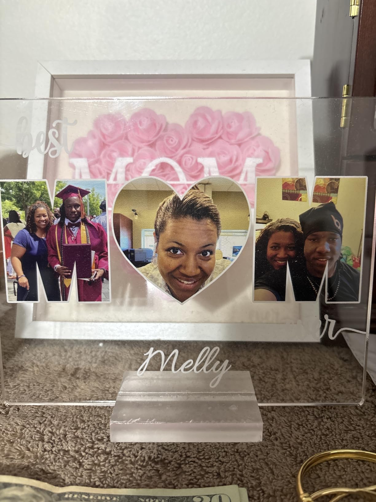 Personalized Christmas Gifts for Aunt from Niece Nephew, Customized Acrylic Plaque LED Walnut Photos Frame with Night Light, Mothers Day, Birthday Gifts Idea for Aunt Women - Customer Photo 1