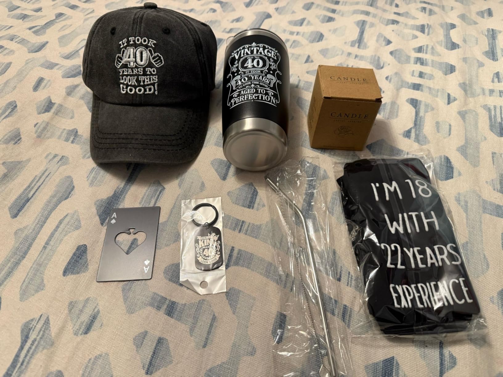 40th Birthday Gifts for Men - Unique Box with 20 Oz Tumbler, Scented Candle, Socks, Baseball Cap for Husband, Dad, Friends, Coworker, Teachers, Boss - Customer Photo 1
