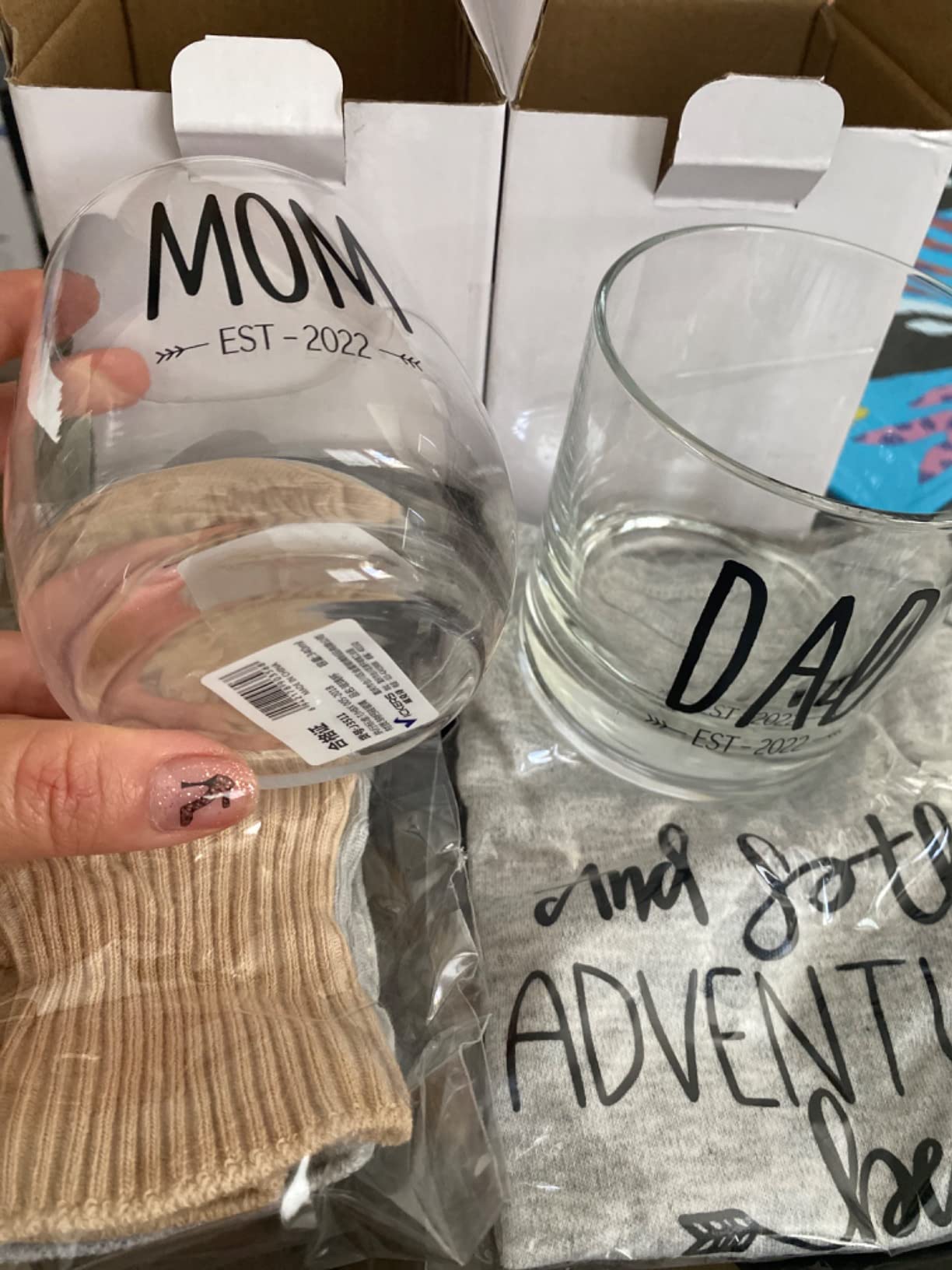 Pregnancy Gifts for First Time Moms – Mom and Dad Est 2025 11 oz Whiskey Glass Gift Set with Romper (0-3 Months) and Baby Socks ​- Top New Parents Gifts for Mom and Dad to Be - Baby Shower - Customer Photo 2