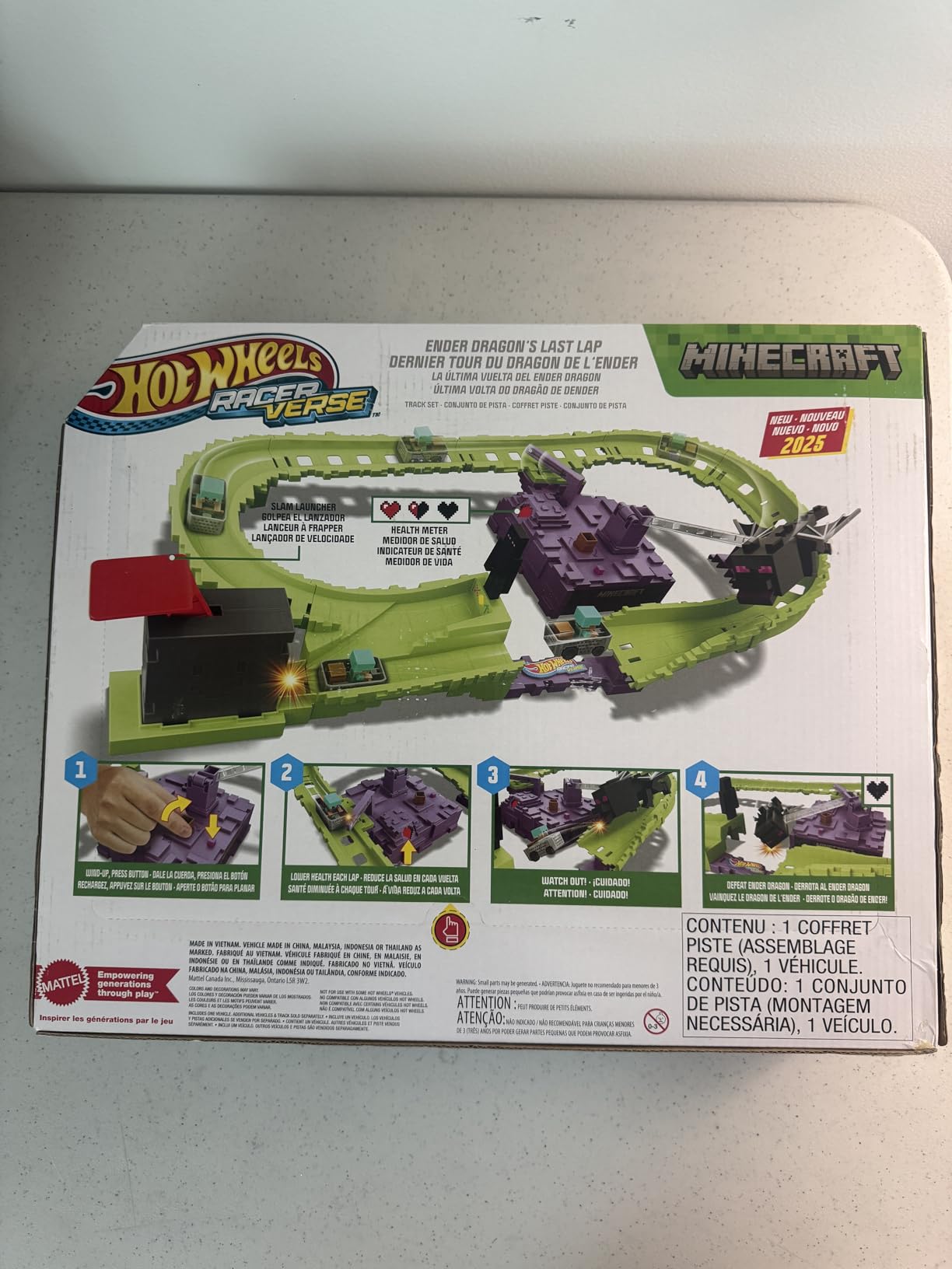 Hot Wheels Toy Car Track Set, RacerVerse Minecraft Playset & Die-Cast Diamond Armor Steve in Minecart Vehicle, Launch & Race to Defeat Ender Dragon - Customer Photo 2