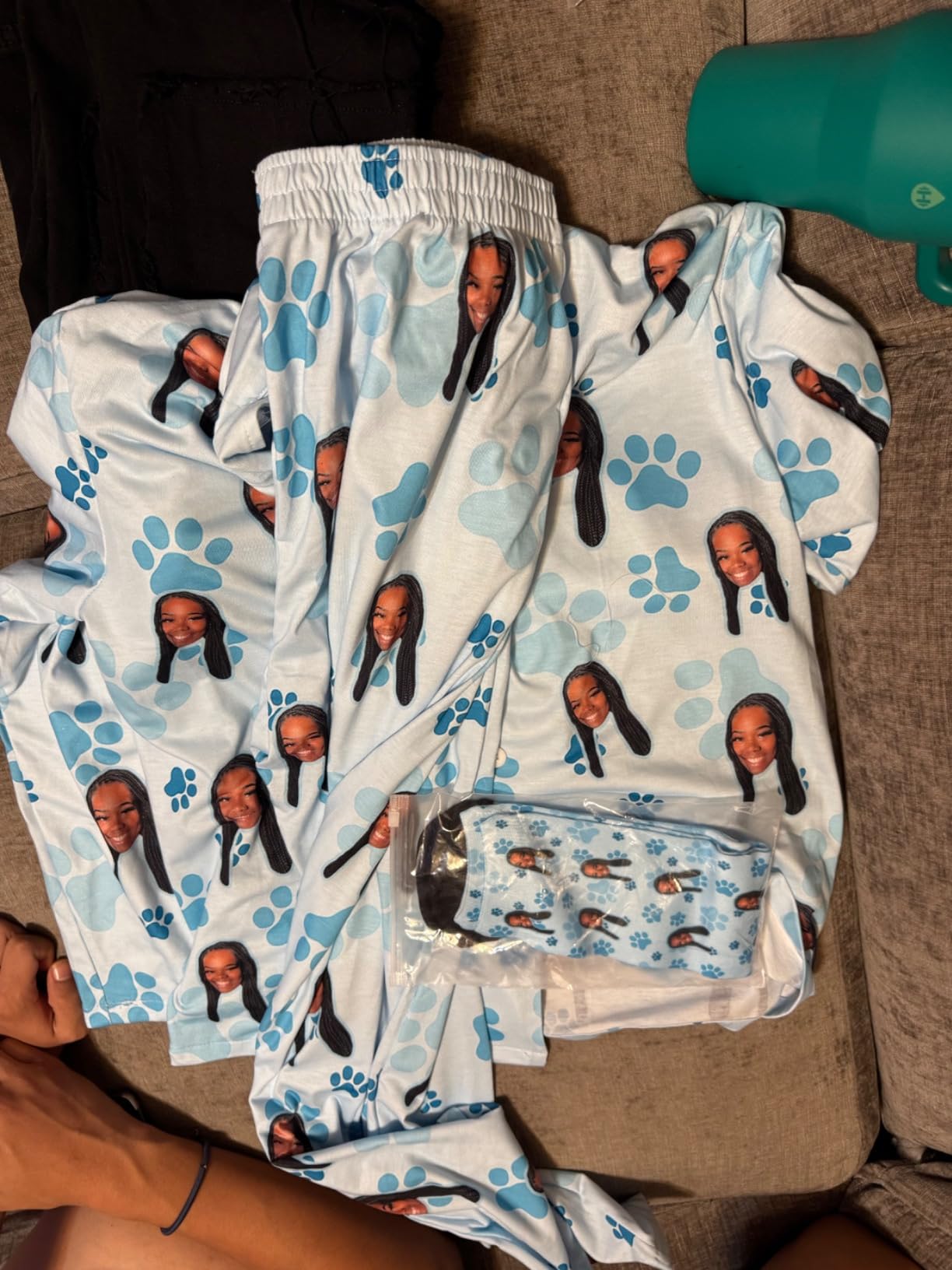 D-Story Personalized Pajamas with 1-8 Faces for Women Men, Custom Christmas Pjs, Pajamas Gifts For Family,Cat Mom,Dog Mom - Customer Photo 2