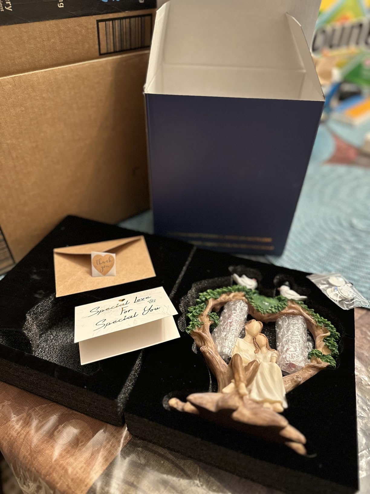 Vofstand Wedding Anniversary Figurine Gifts for Couple - Best Valentines Day Gifts for Women Wife Girlfriend Her, Couple on Heart-Shaped Tree with Doves Resin Statue, Romantic for Her Him - Customer Photo 2