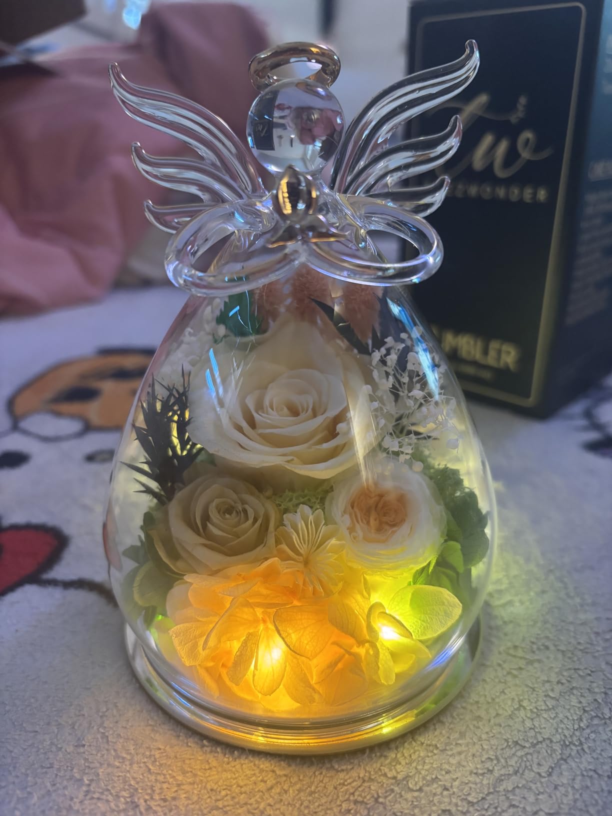 FIACO Gifts for Women Birthday Christmas Preserved Rose Forever Flower in Glass Angel Figurines Fresh Flowers for Delivery for Mom Real Colorful Roses for Grandma Wife Her from Daughter - Customer Photo 2