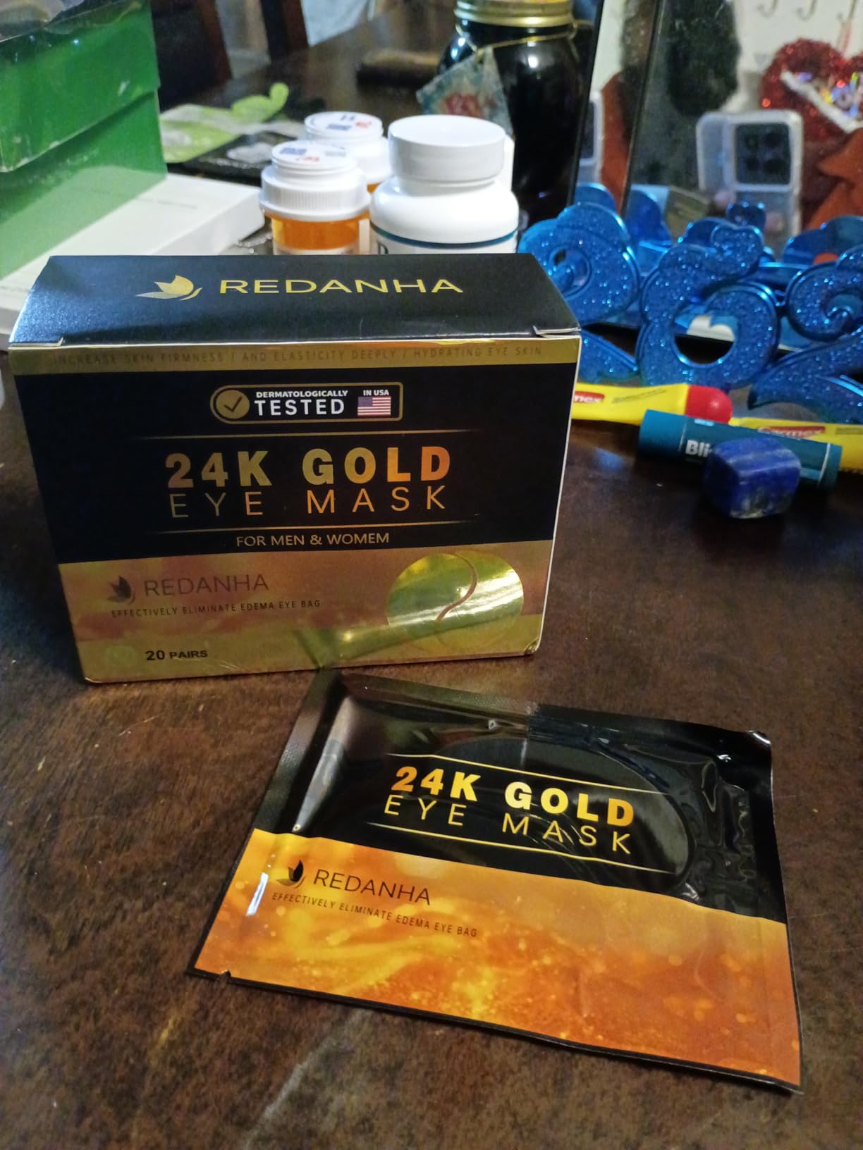 REDANHA 24 Pairs 24K Gold Under Eye Patches Face Masks Dark Circles Puffy Eye Bags Collagen Skincare Spa Trip Gift Eye Mask - Customer Photo 1