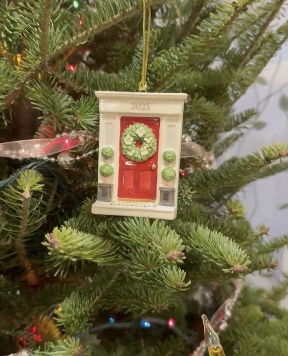 Lenox Ornament, 2025 Babys 1st Christmas Rattle Ornament, Porcelain with Gold Accents and Hanging Cord, Christmas Decorations, Blue/Pink Ribbons, Winter Tree Decor, Winter Decor (Cream, 1 Piece) - Customer Photo 0