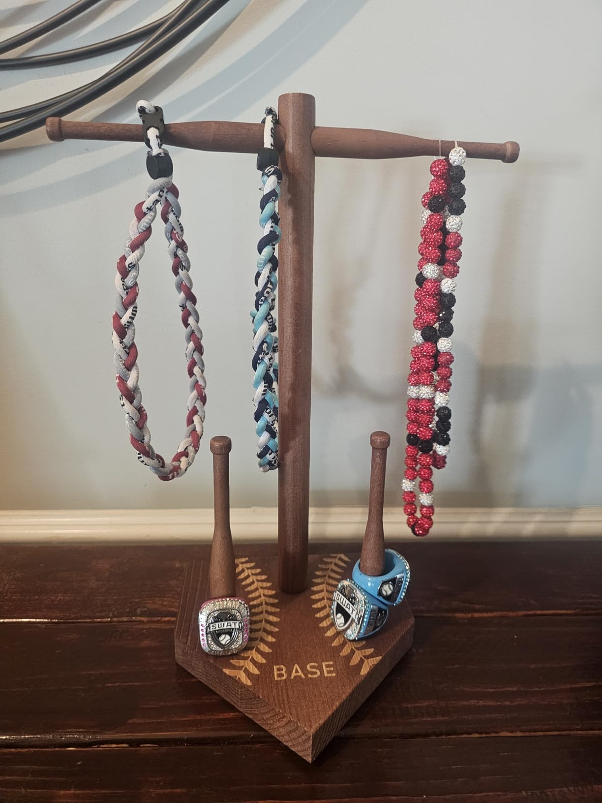 Wooden Baseball or Softball Drip Necklace Organizer Holder, Championship Ring Display Holder, Softball Ring Holder, Sports Ring Holder, Drip Necklace Championship Ring Holder Baseball Display Gift - Customer Photo 1